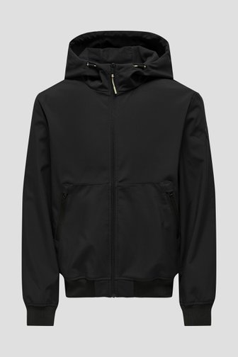 Voorkant van Zwarte gevoerde jas met kap door Only & Sons voor Heren