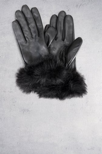 Voorkant van Zwarte handschoenen met faux fur door Liberty Island voor Dames