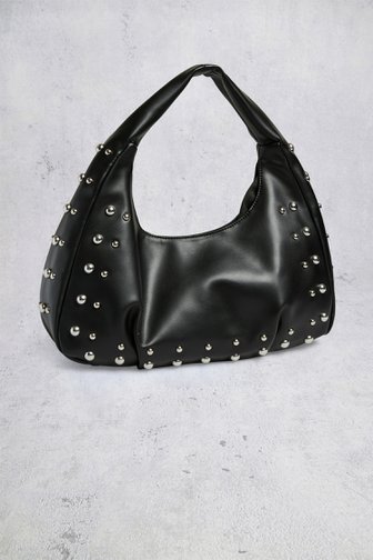 Voorkant van Zwarte handtas met studs door Pieces voor Dames