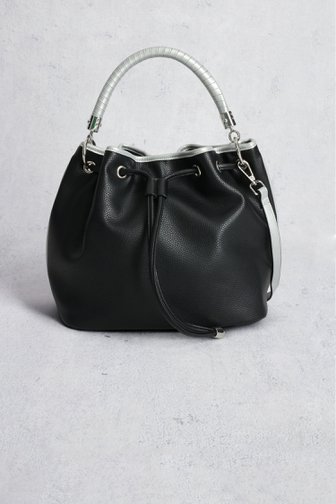 Voorkant van Zwarte handtas met zilveren riem door Liberty Island voor Dames