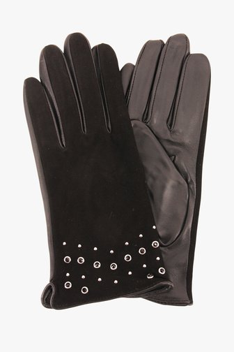 Zwarte lederen handschoenen met strass van Liberty Island voor Dames
