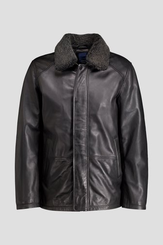 Productfoto 1 van Zwarte lederen jas met teddy kraag door e5 voor Heren