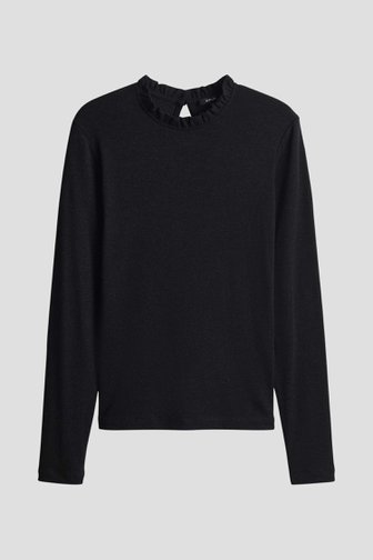 Voorkant van Zwarte longsleeve met glitterdetail door Opus voor Dames