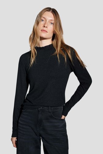 Voorkant van Zwarte longsleeve met glitterdetail door Opus voor Dames