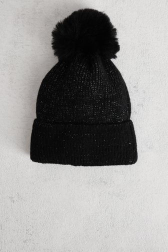 Voorkant van Zwarte muts met glitterdraad door Liberty Island voor Dames