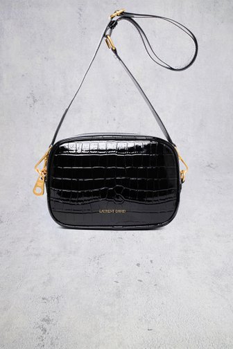 LAURENT DAVID Zwarte schoudertas krokodillenstructuur