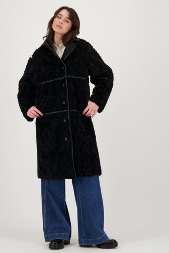 Voorkant van Zwarte teddy mantel door JDY voor Dames