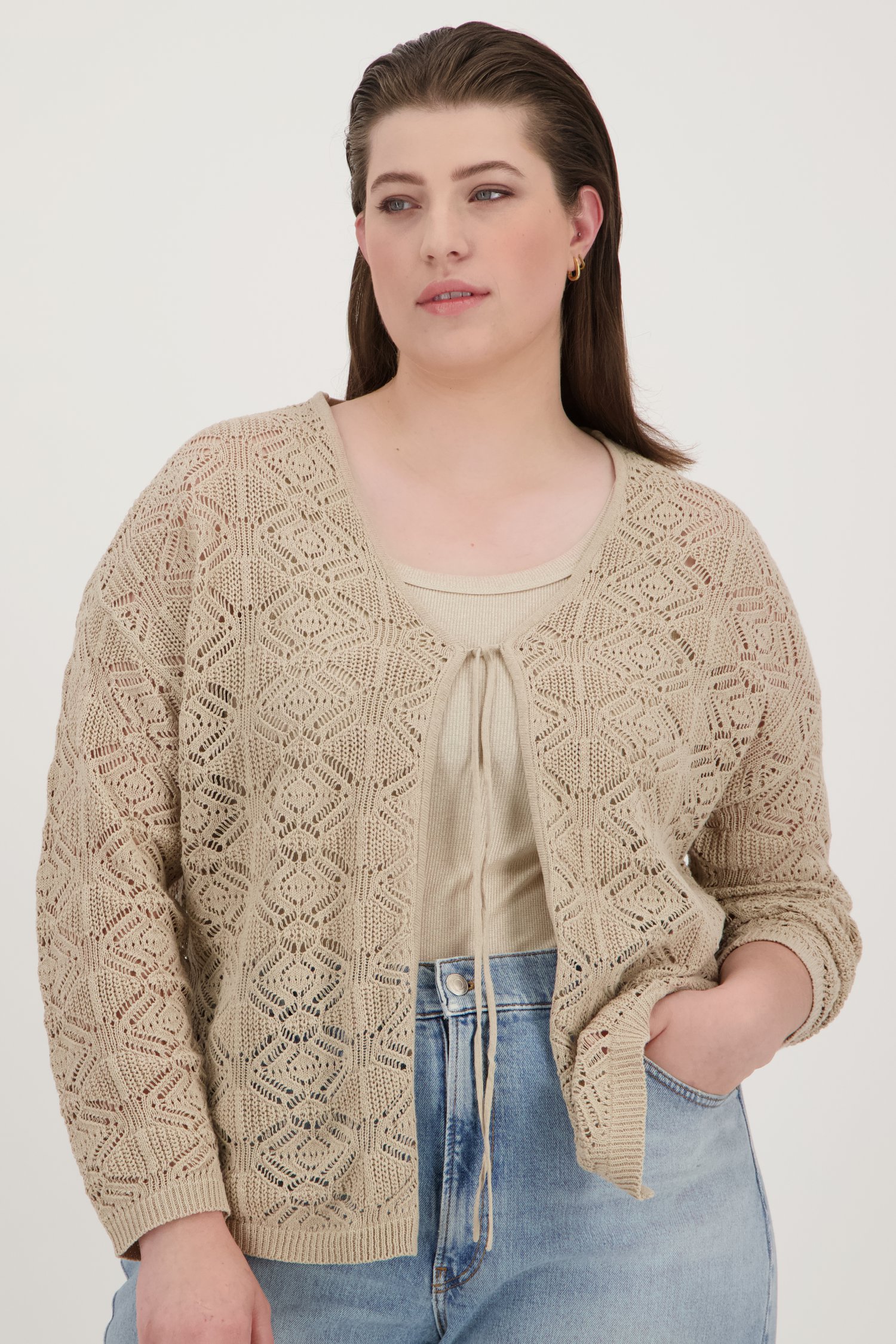Beige ajour gehaakte cardigan van Only Carmakoma voor Dames
