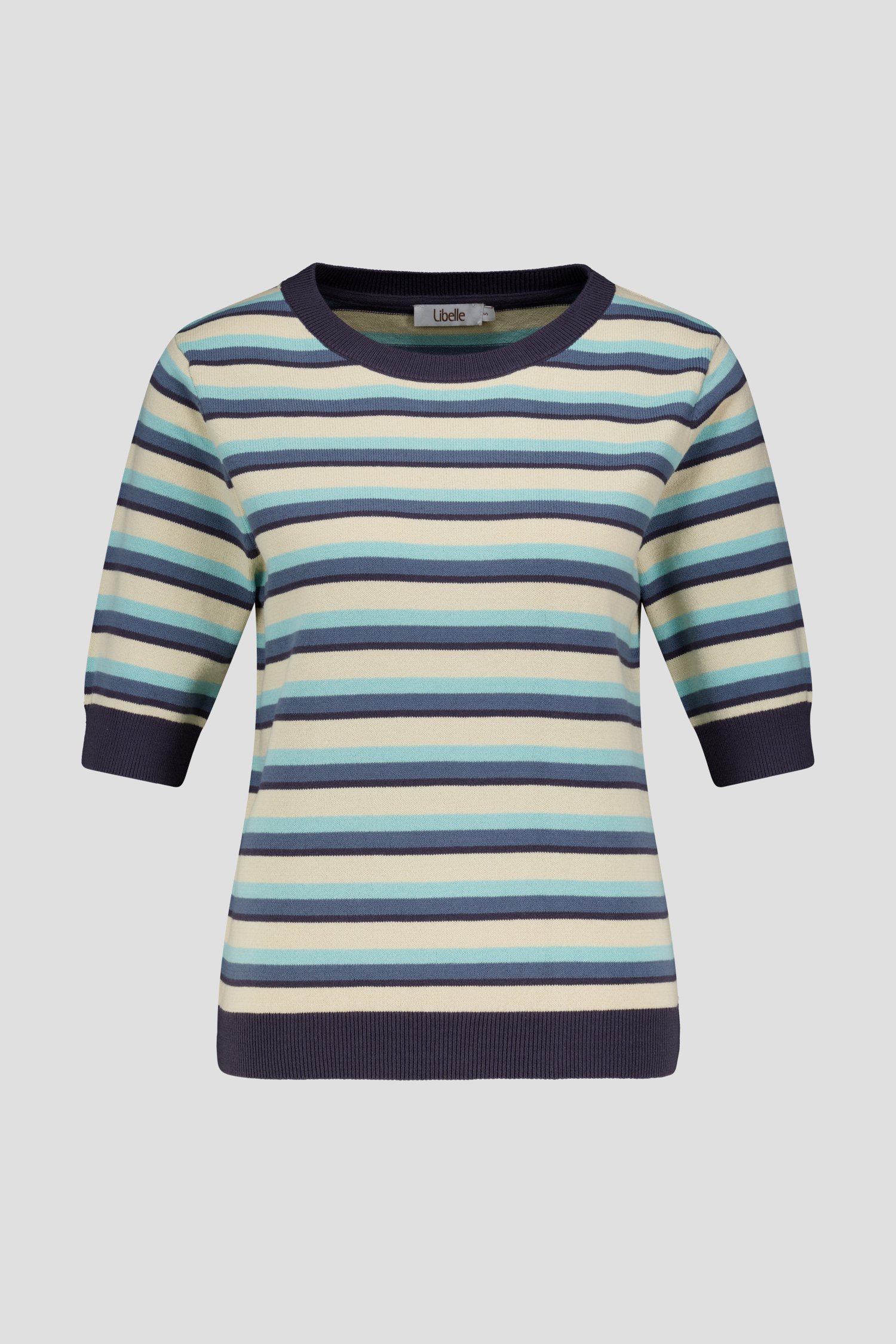 Productfoto 1 van Beige-blauw gestreepte trui met korte mouwen door Libelle voor Dames