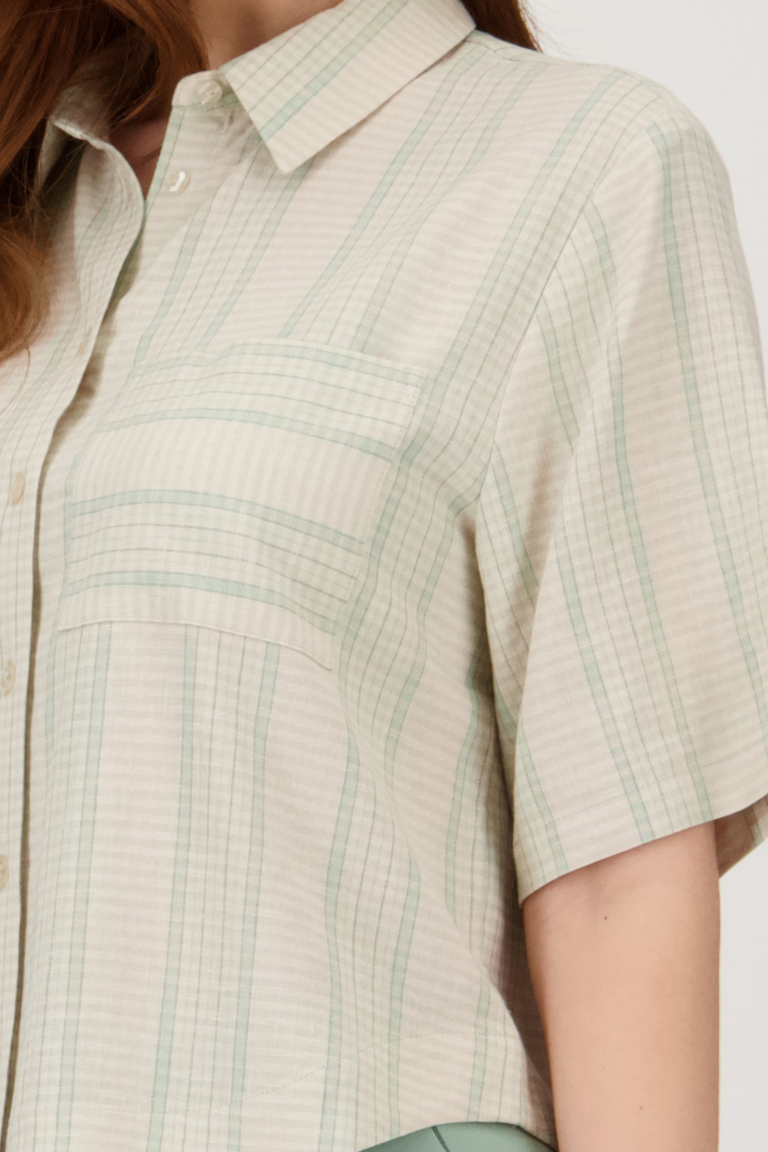 Beige blouse met groen gestreept motief van Libelle voor Dames