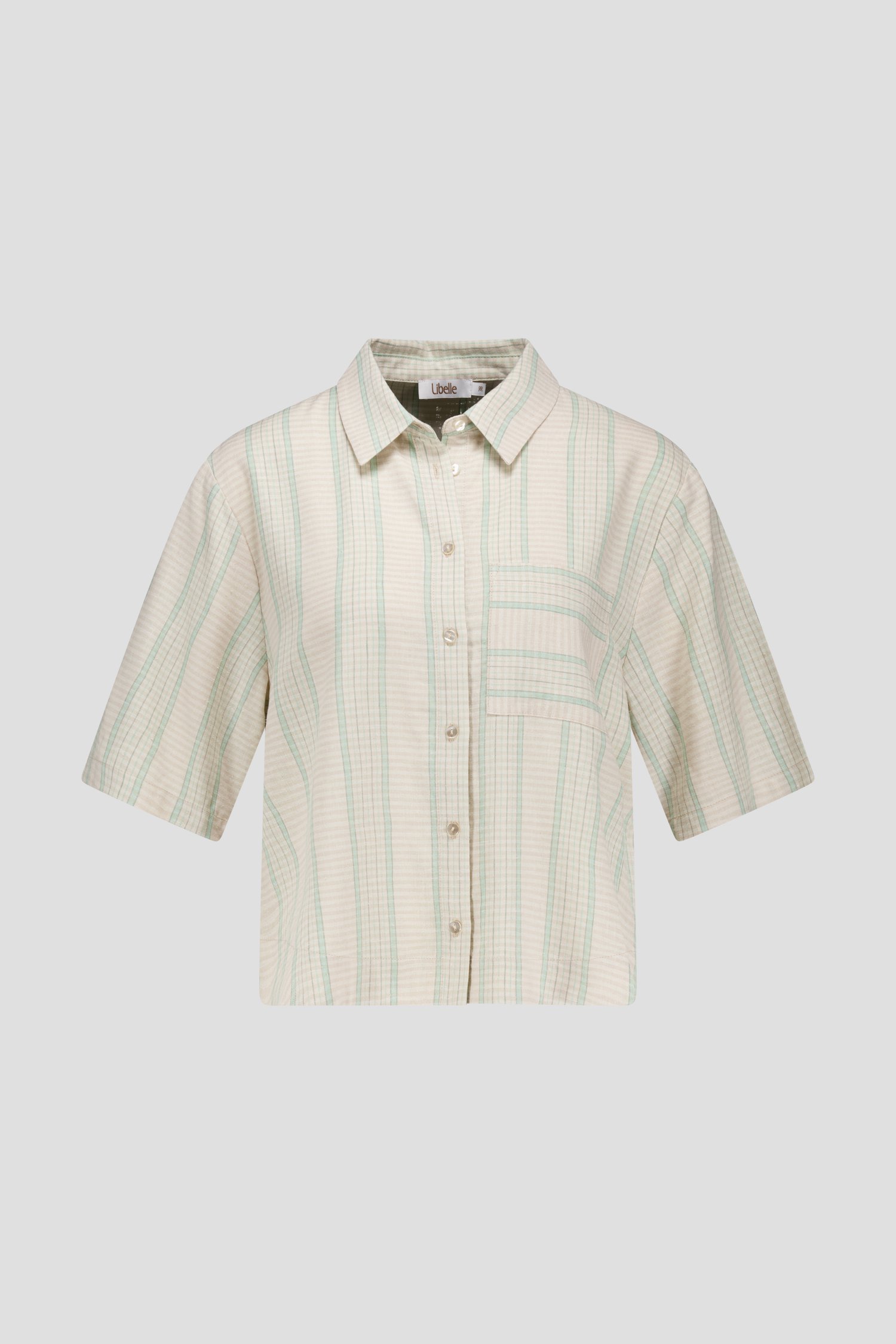 Beige blouse met groen gestreept motief van Libelle voor Dames