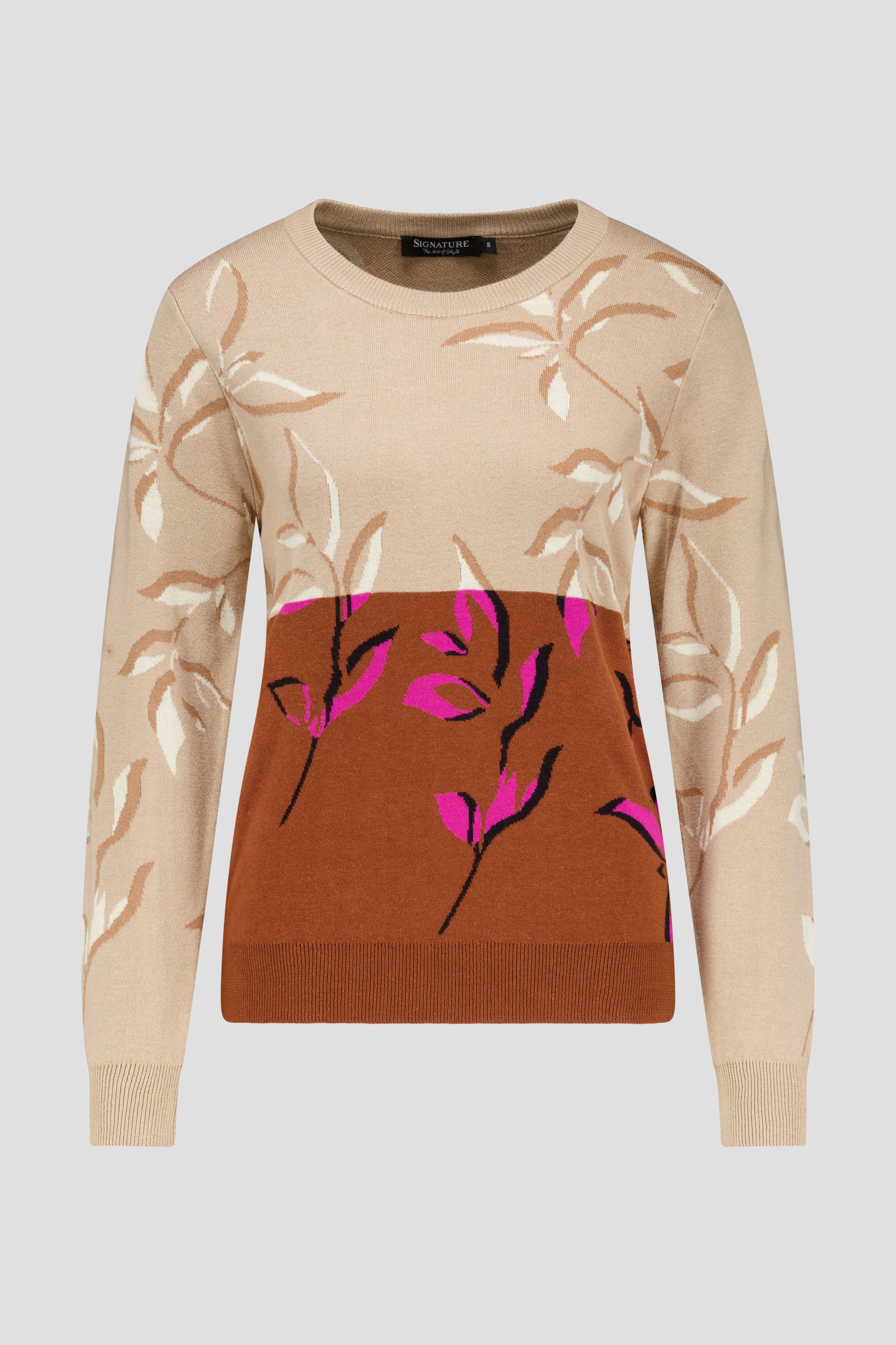 Beige-bruin truitje met bladermotief van Signature voor Dames