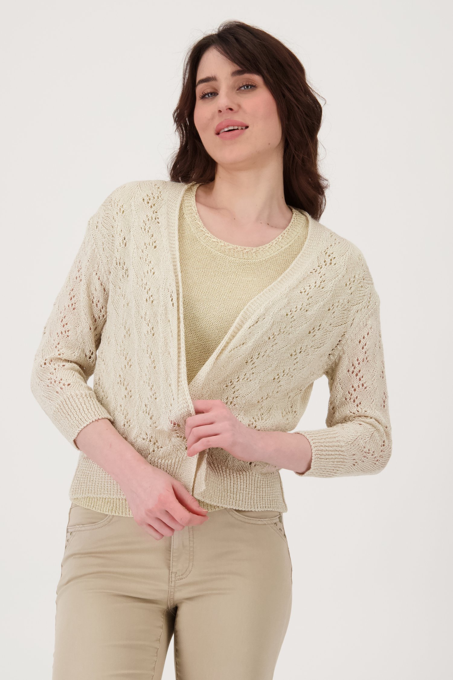 Beige-bruine cardigan met gehaakte look van Geisha voor Dames