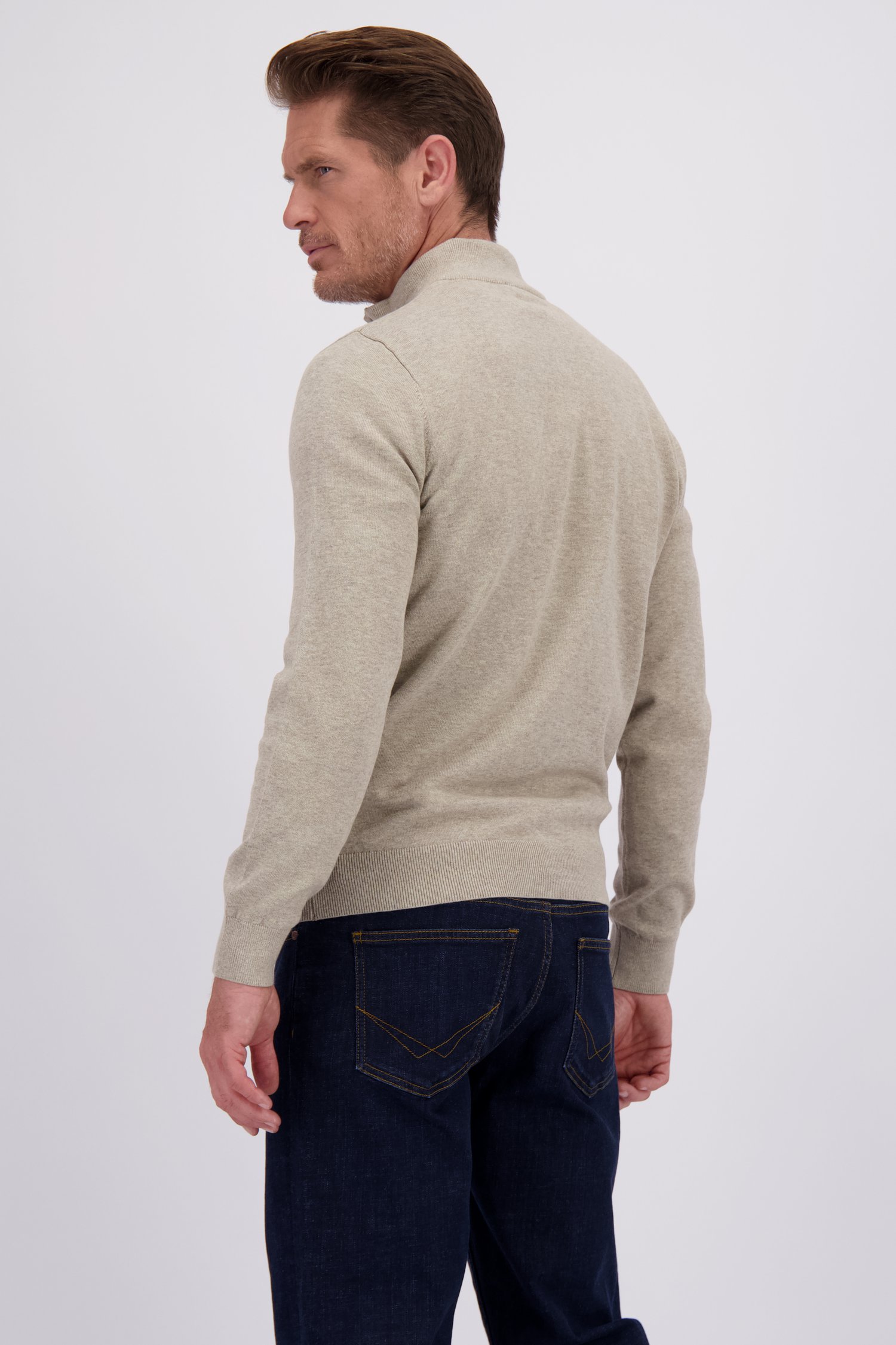 Achterkant van Beige cardigan met rits door Dansaert Blue voor Heren