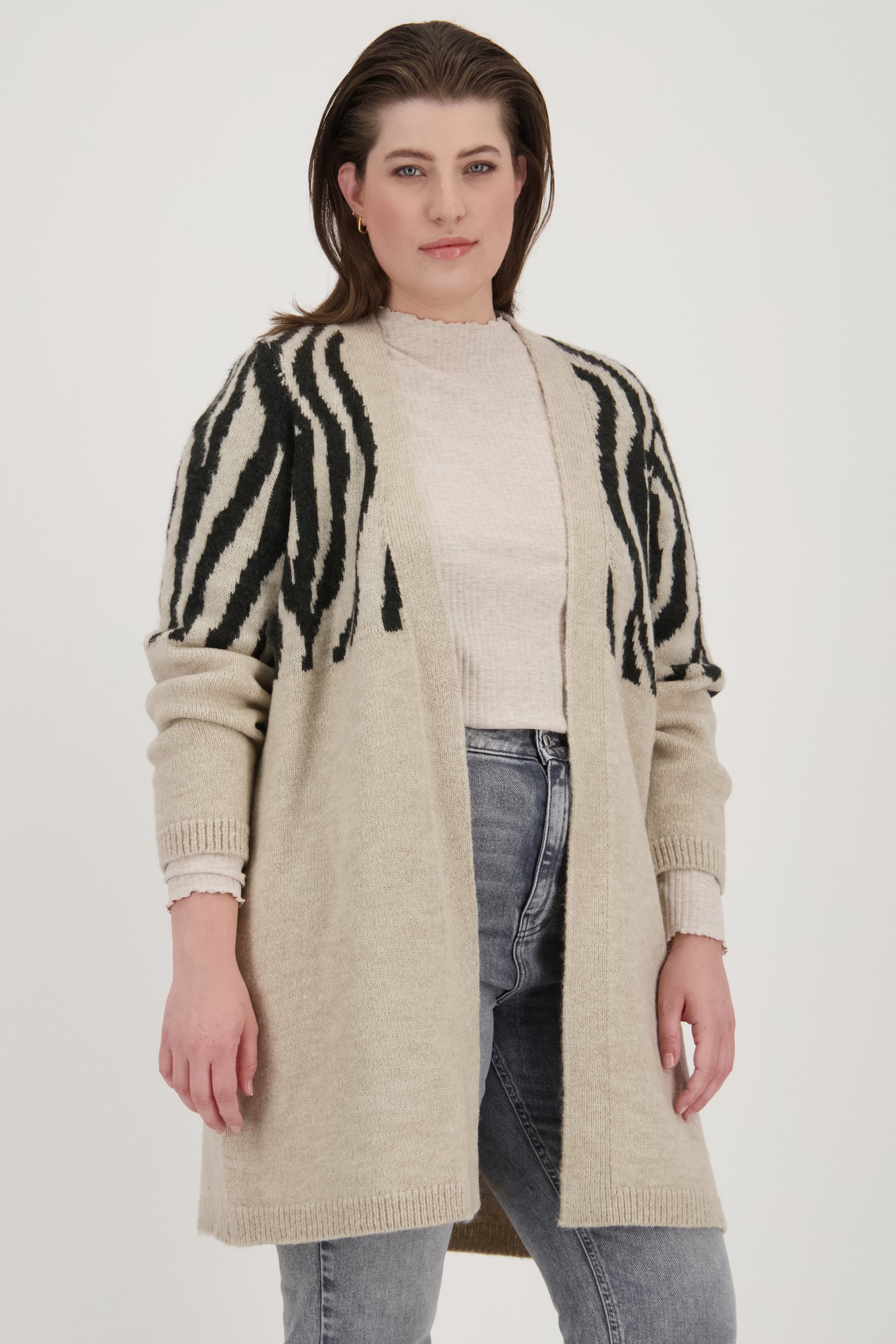Beige cardigan met zwart zebramotief van Only Carmakoma voor Dames