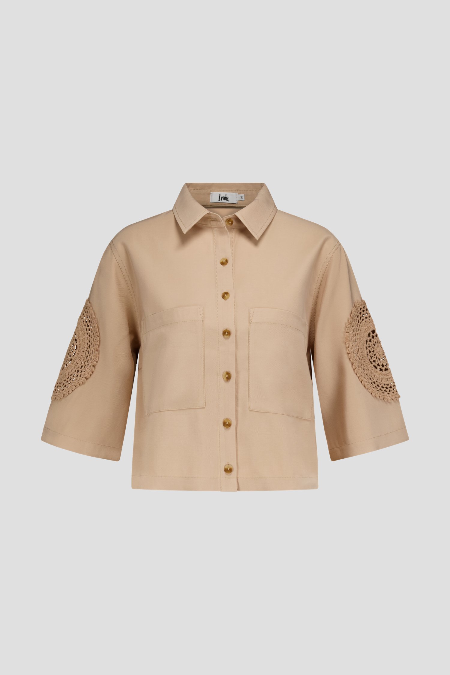 Beige cropped blouse met gehaakt detail van Louise voor Dames