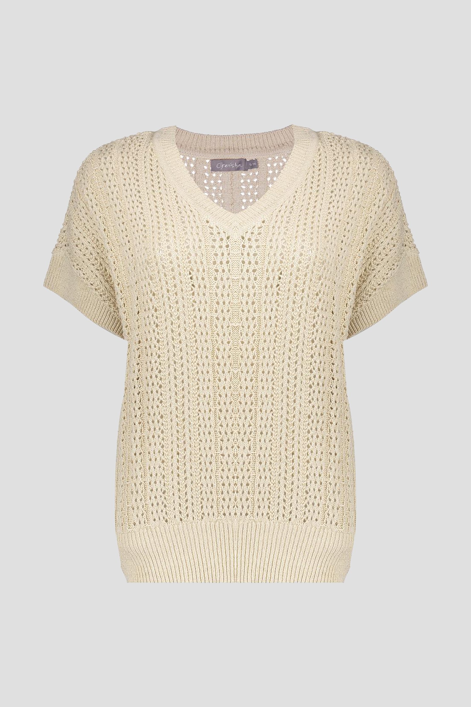 Beige gebreid truitje met opengewerkt motief van Geisha voor Dames