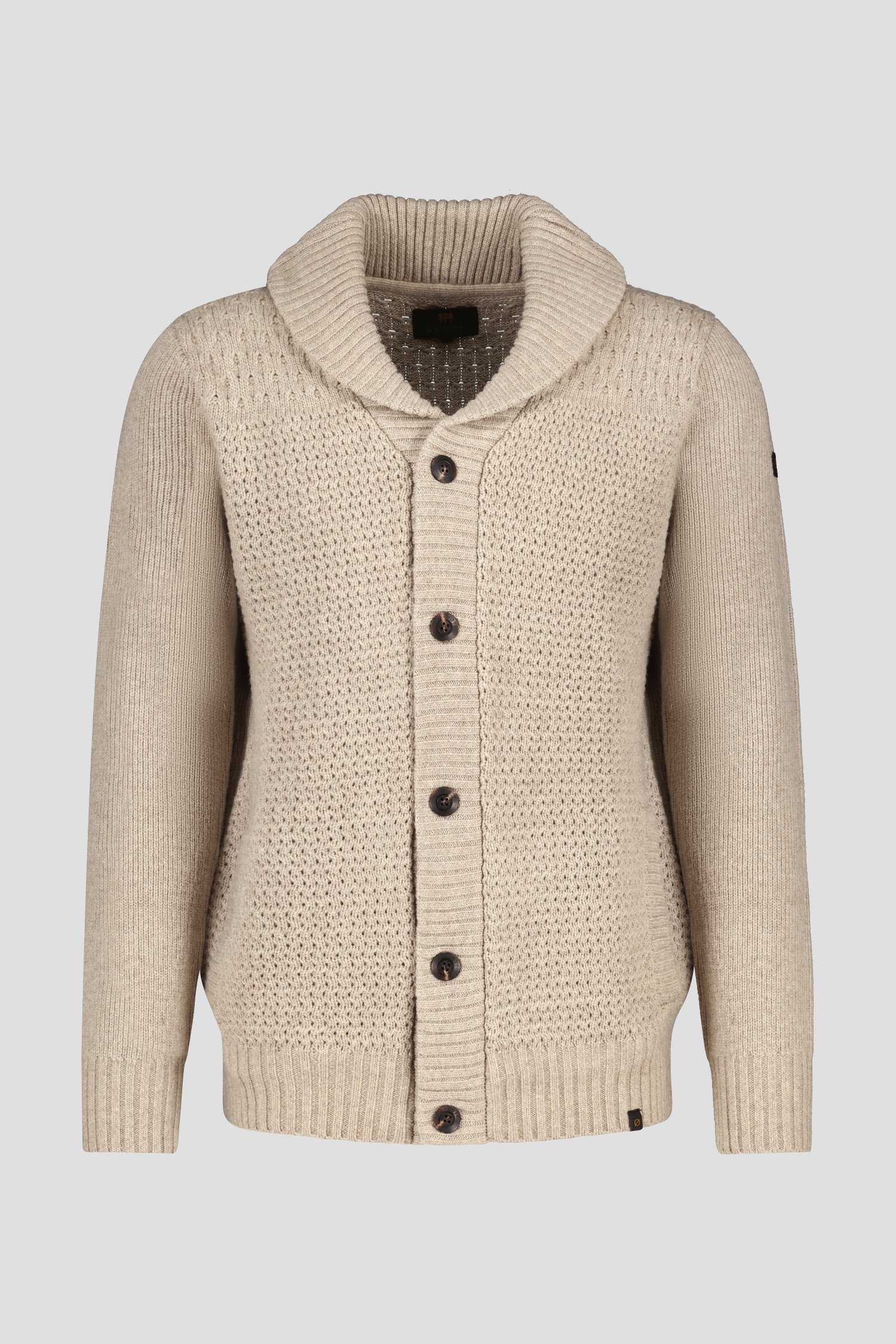Beige gebreide cardigan met wol van Ravøtt voor Heren