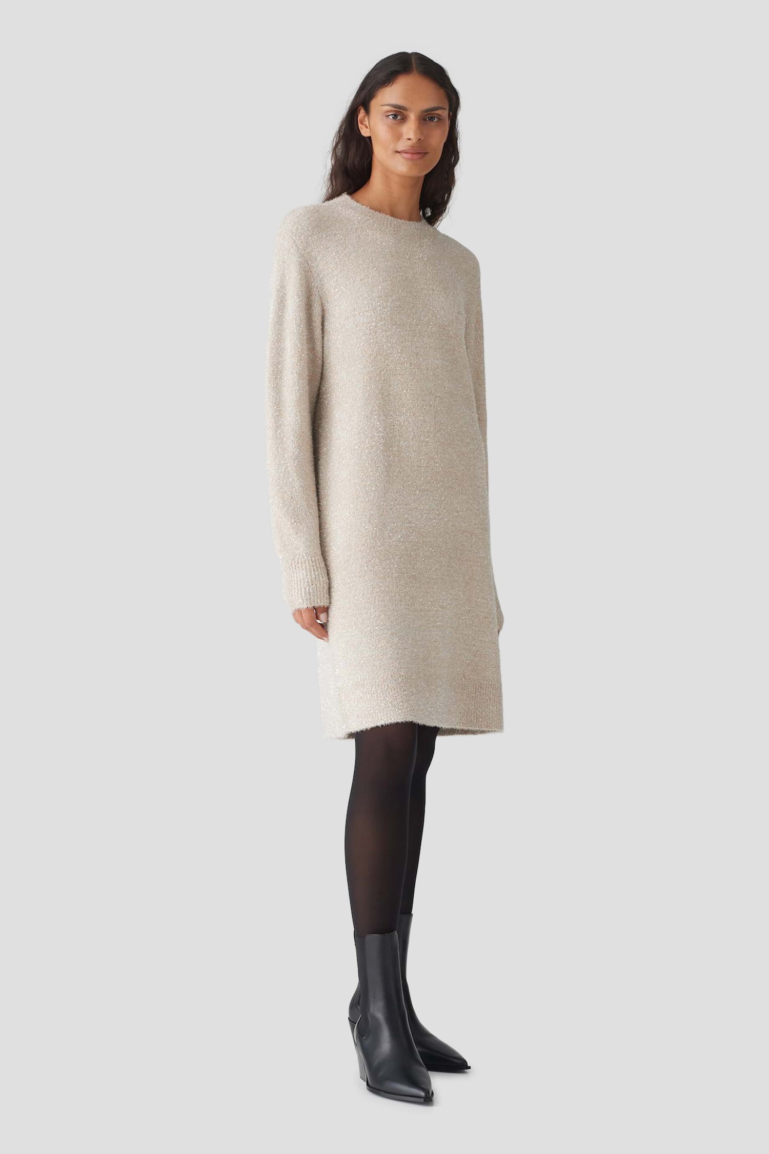 Beige gebreide jurk met glitters van Opus 7252364 Dames e5