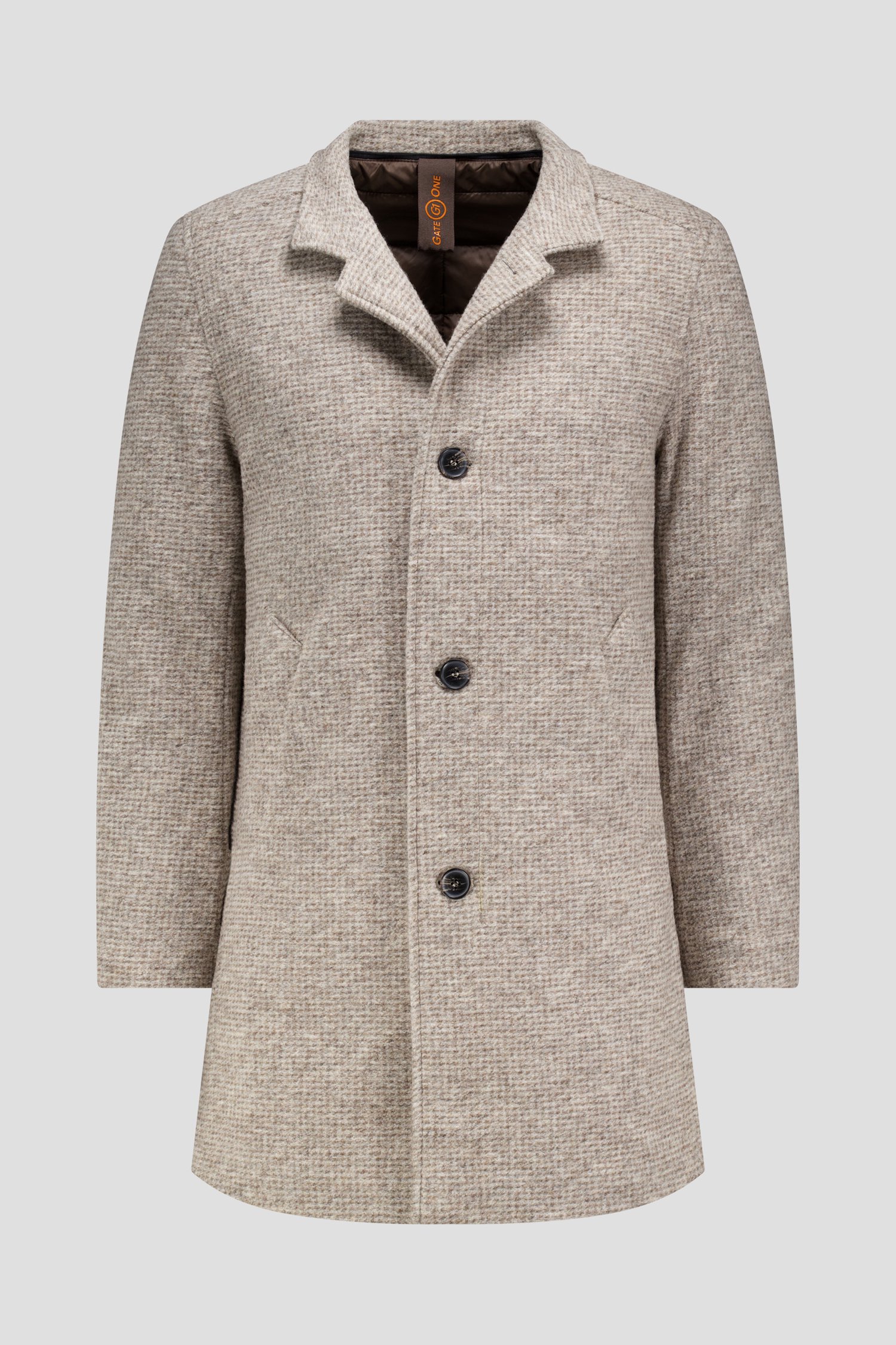 Productfoto 3 van Beige gemêleerde mantel met gewatteerd inzetstuk door Gate One voor Heren