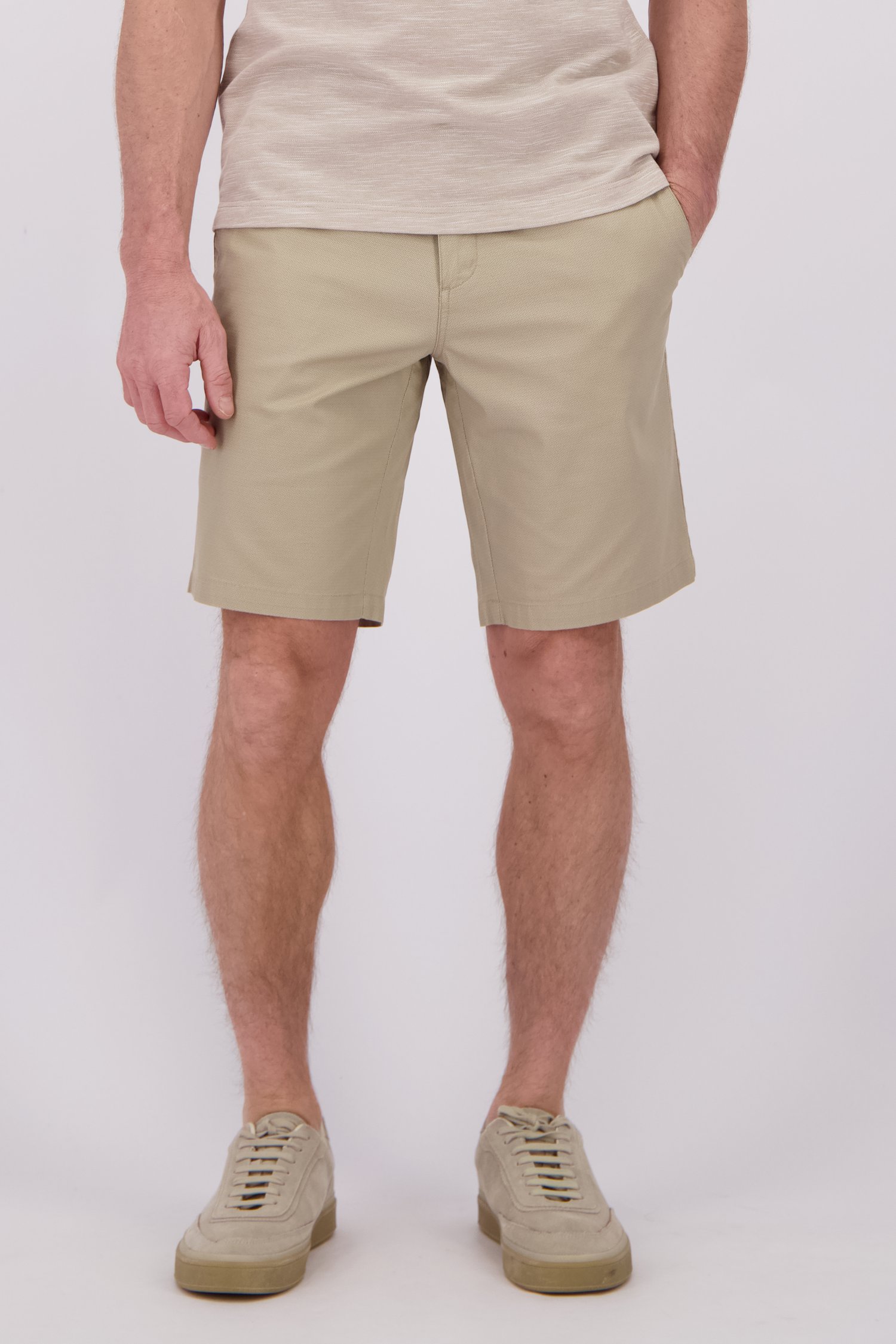 Detail van Beige gemêleerde polo met streep in kraag door Dansaert Blue voor Heren