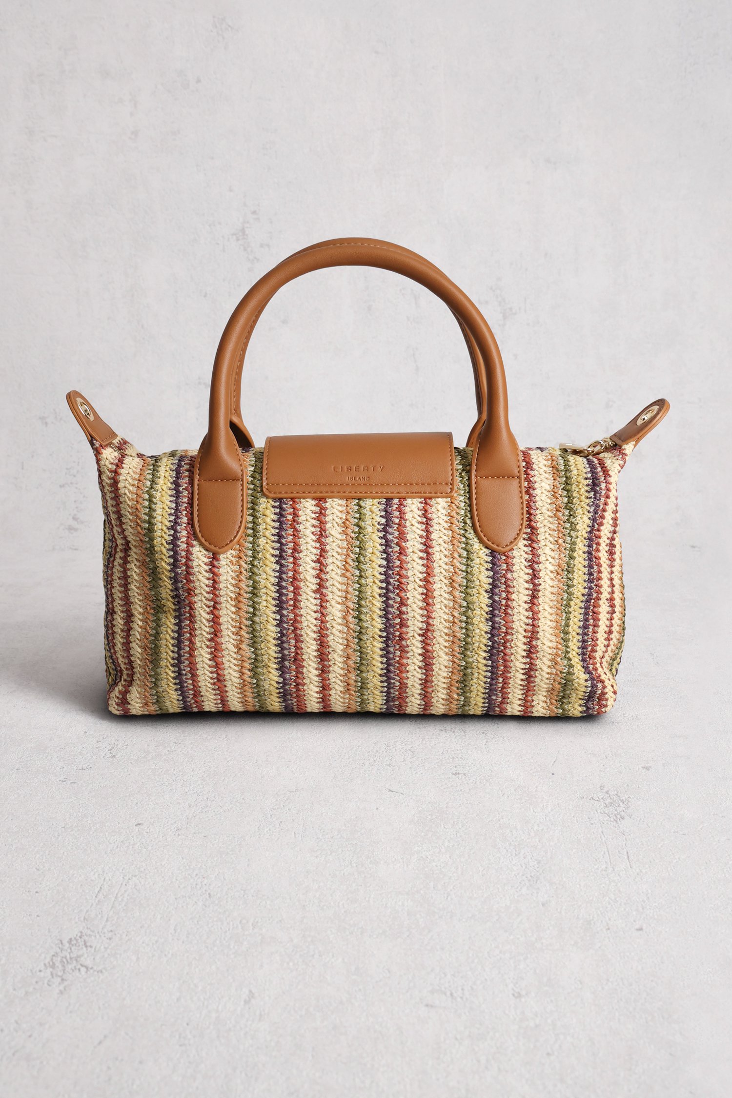 Achterkant van Beige gevlochten handtas met gestreept motief door Liberty Island voor Dames