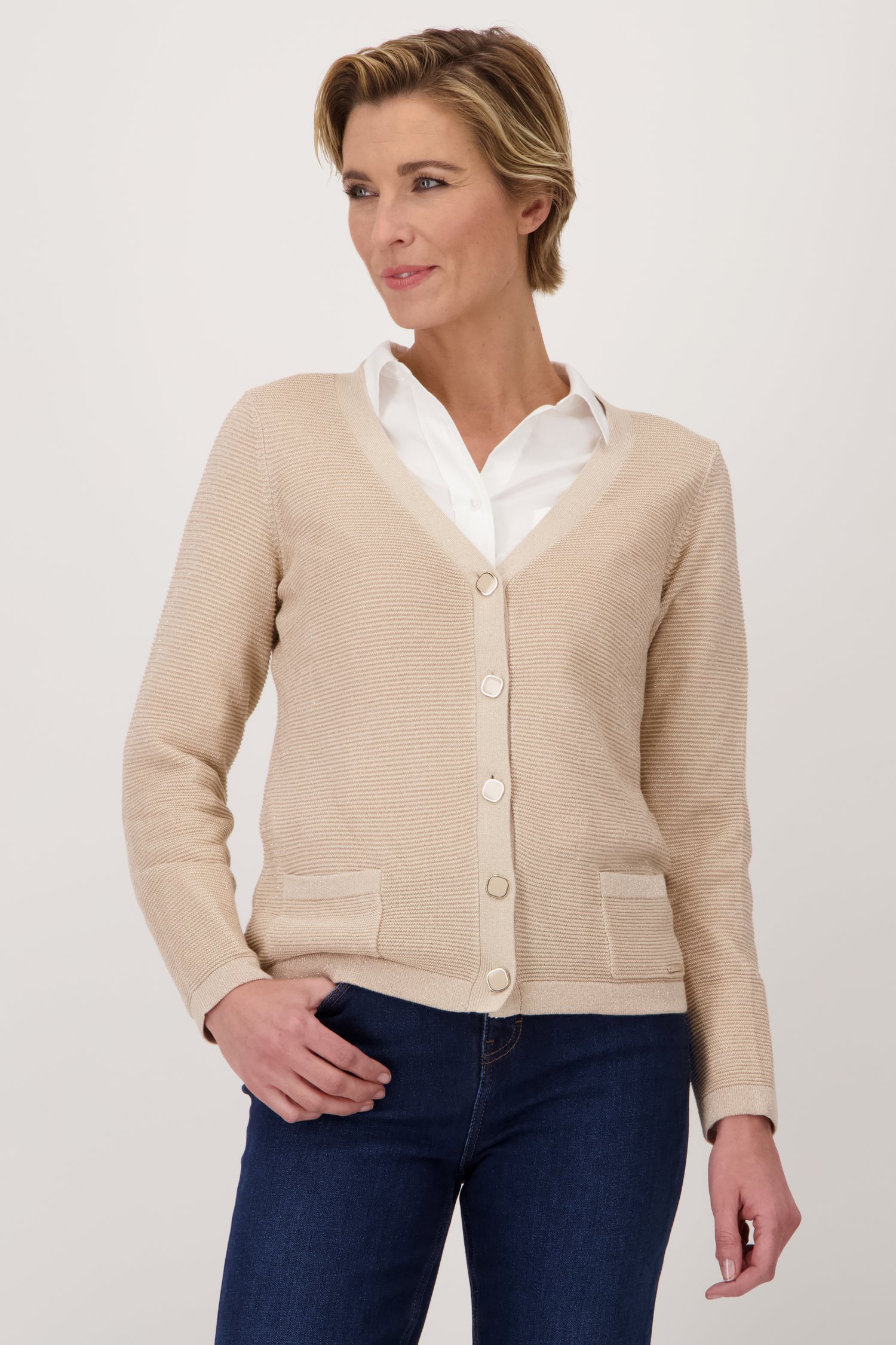 Beige glinsterende cardigan van Claude Arielle voor Dames