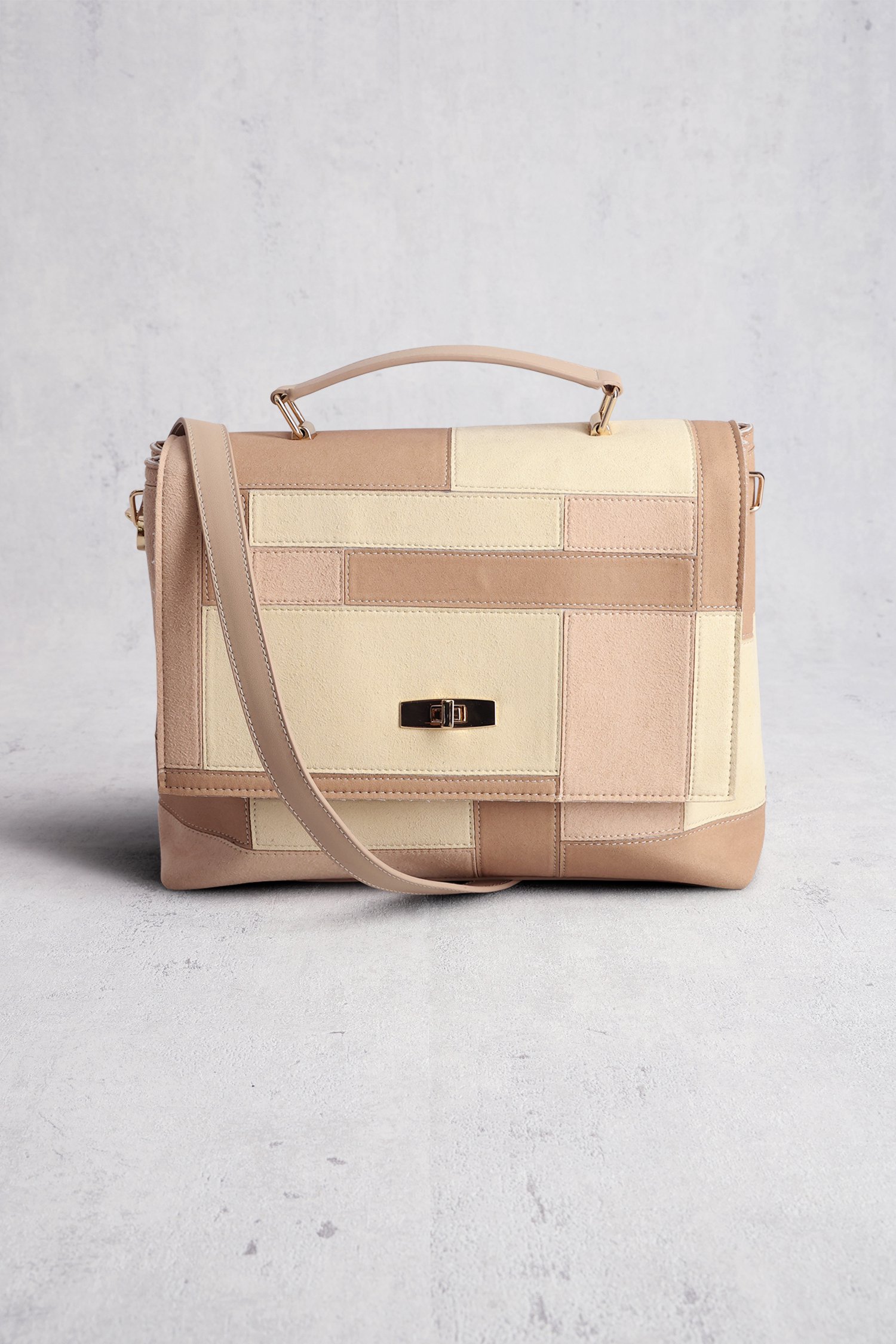Beige handtas met patchwork-look van D'Auvry voor Dames