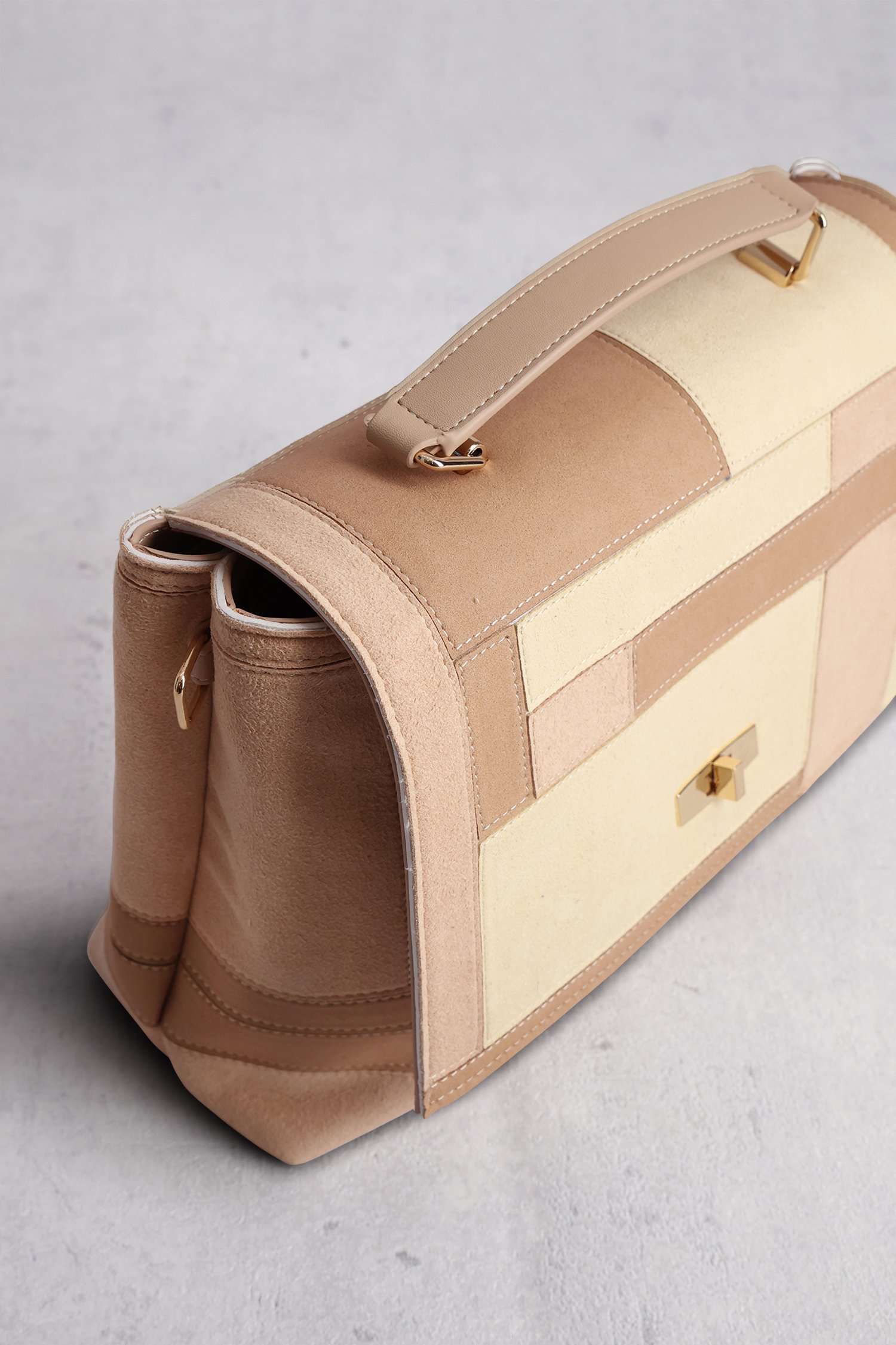 Beige handtas met patchwork-look van D'Auvry voor Dames