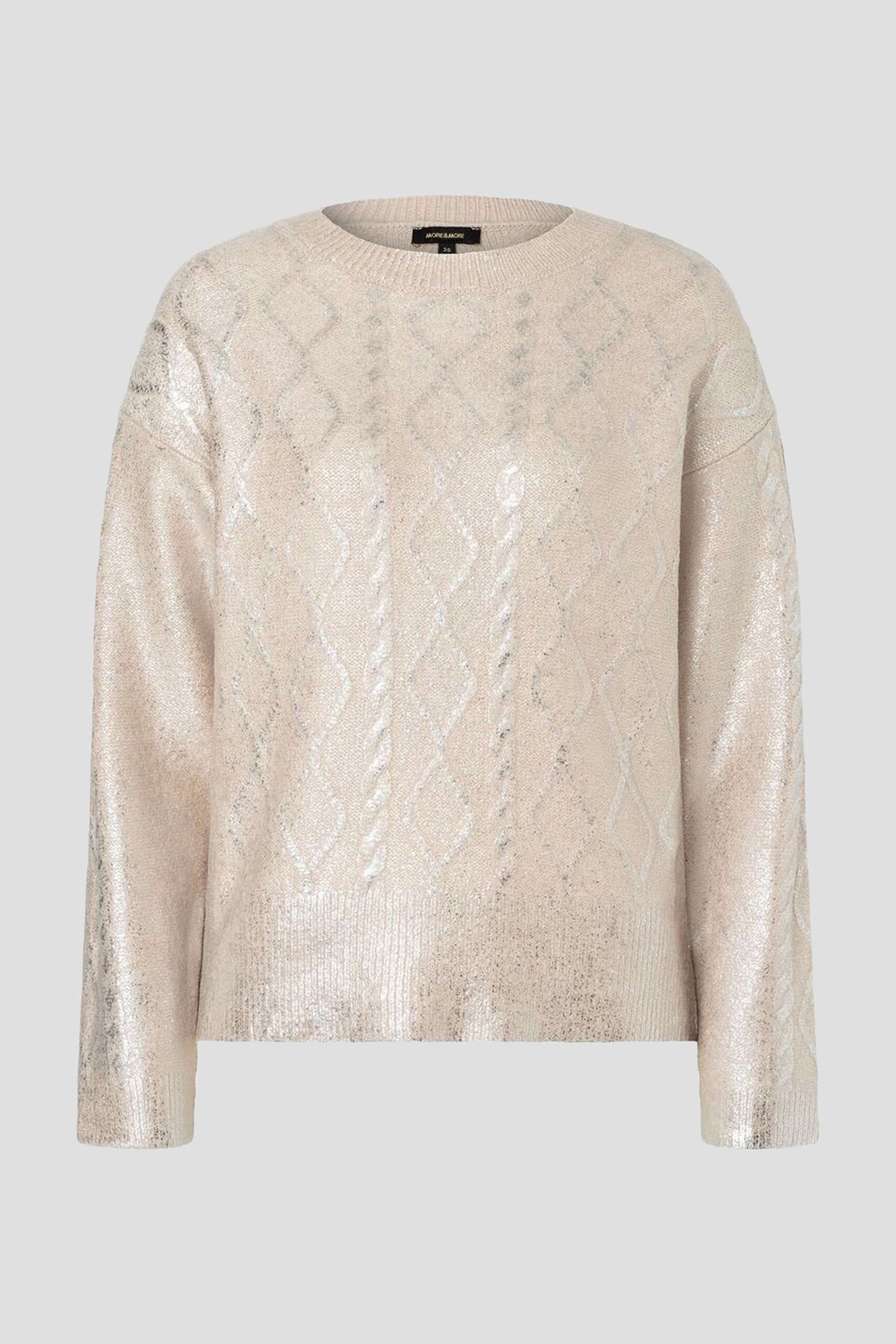 Beige kabeltrui met zilveren coating van More & More voor Dames