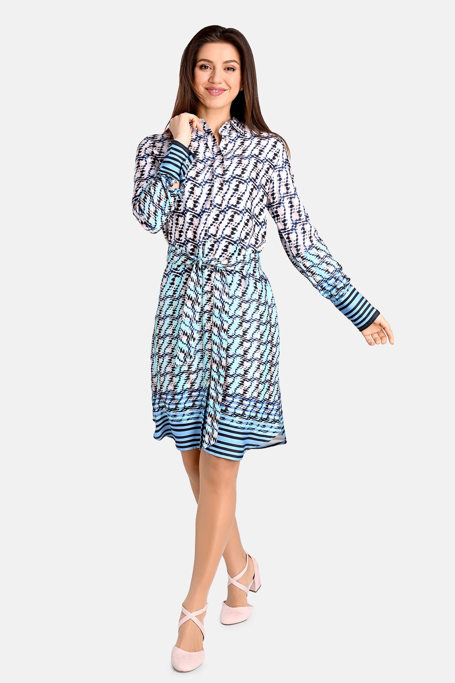 Beige kleedje met blauw tie-die patroon van Bicalla voor Dames