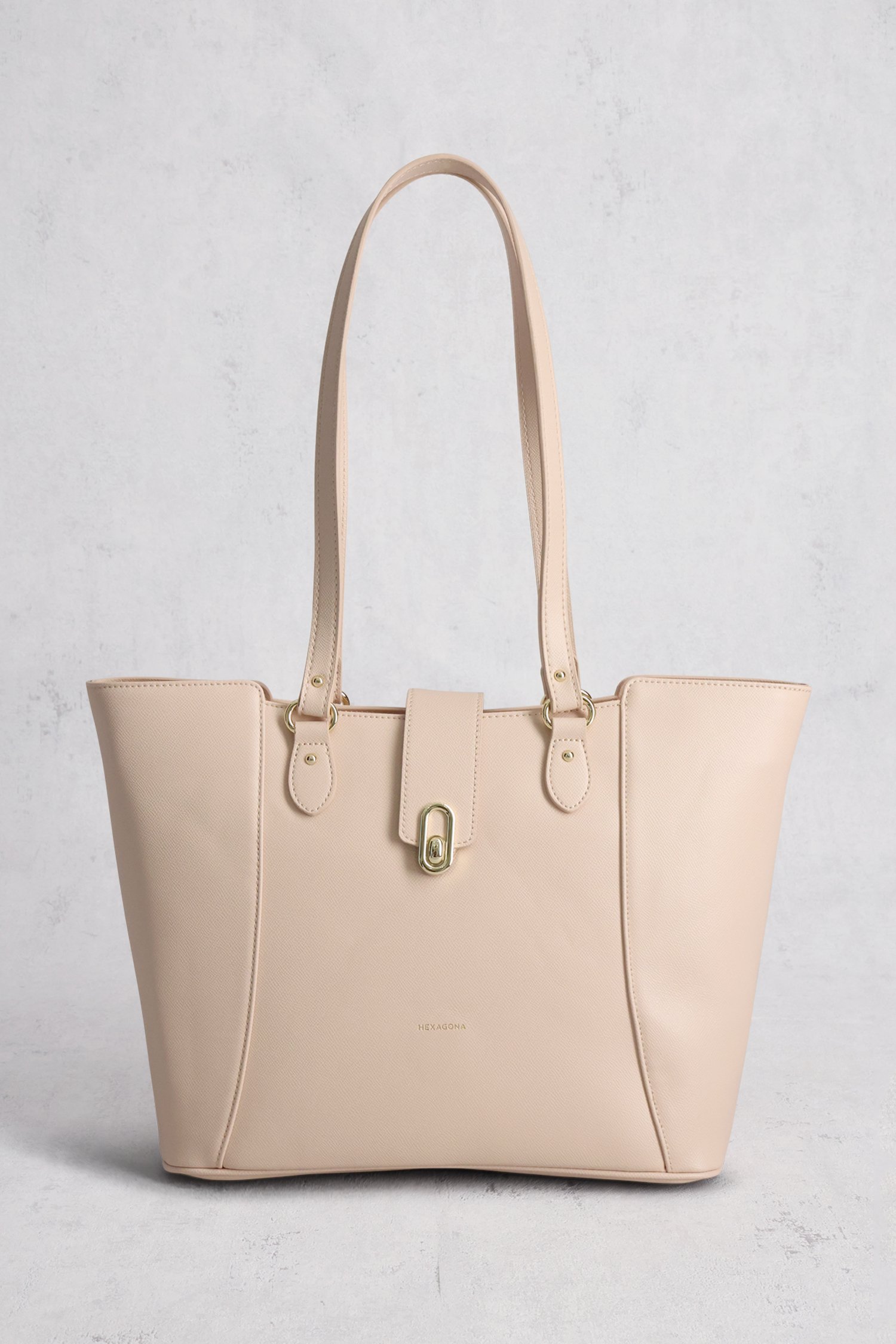 Beige leather look schoudertas met gouden details van Hexagona voor Dames