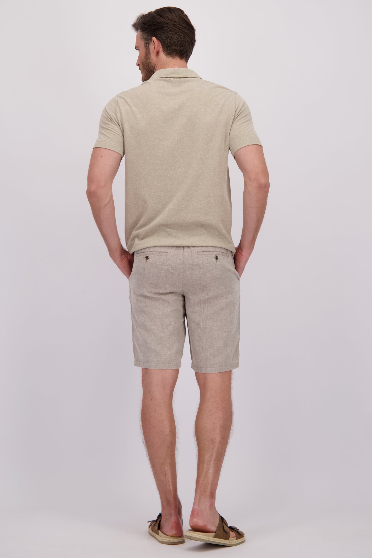 Achterkant van Beige linnen bermuda met elastische taille door Upper East voor Heren