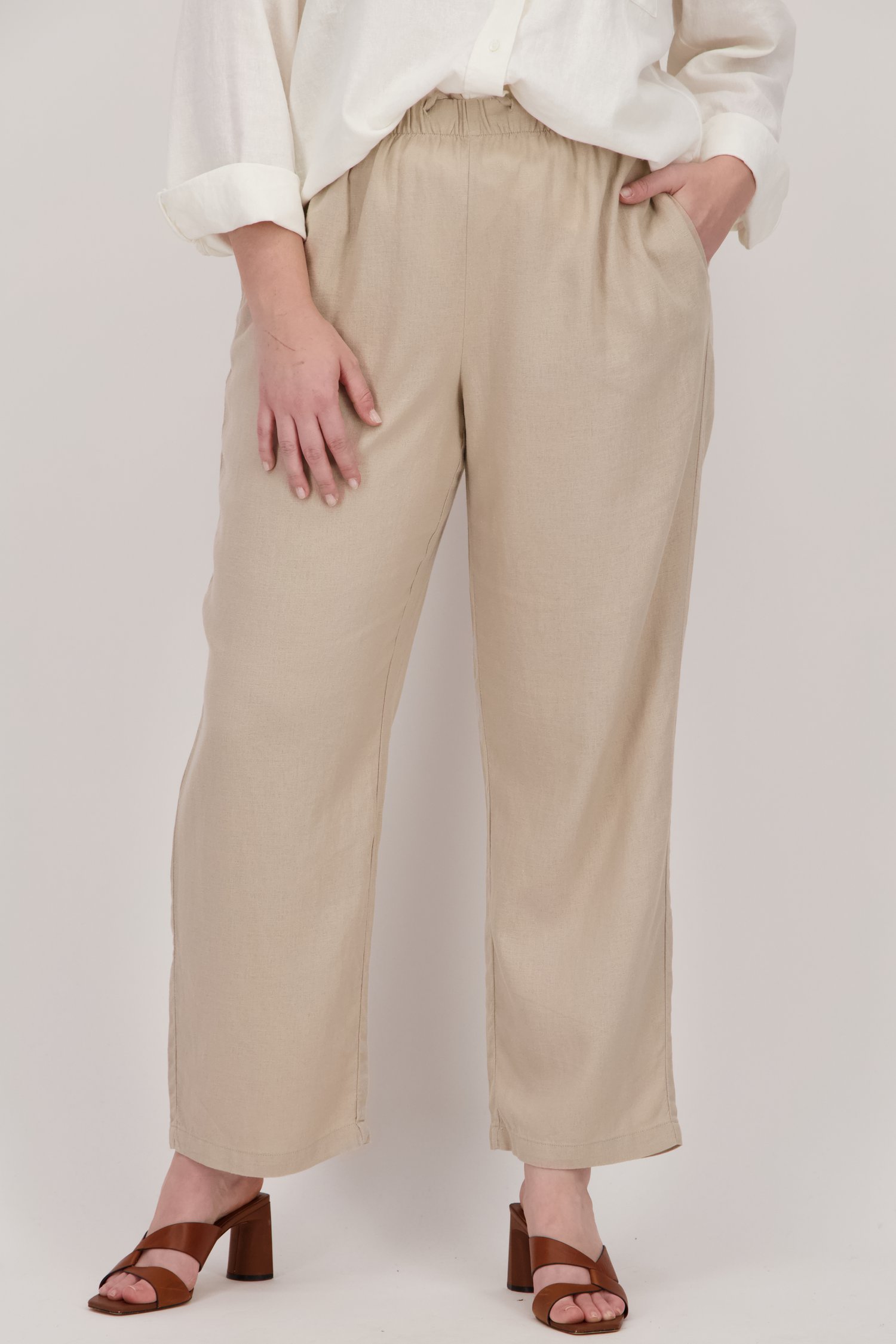 Beige linnen broek van Only Carmakoma voor Dames