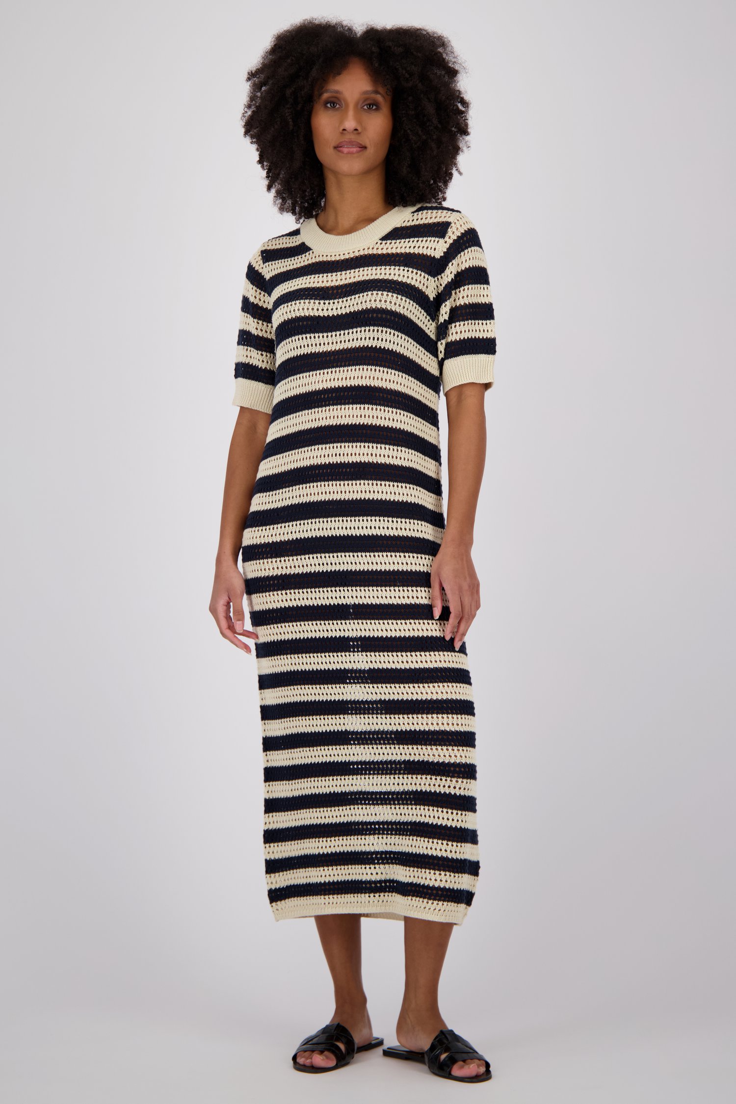 Beige midi kleedje met blauw gestreept motief van JDY voor Dames