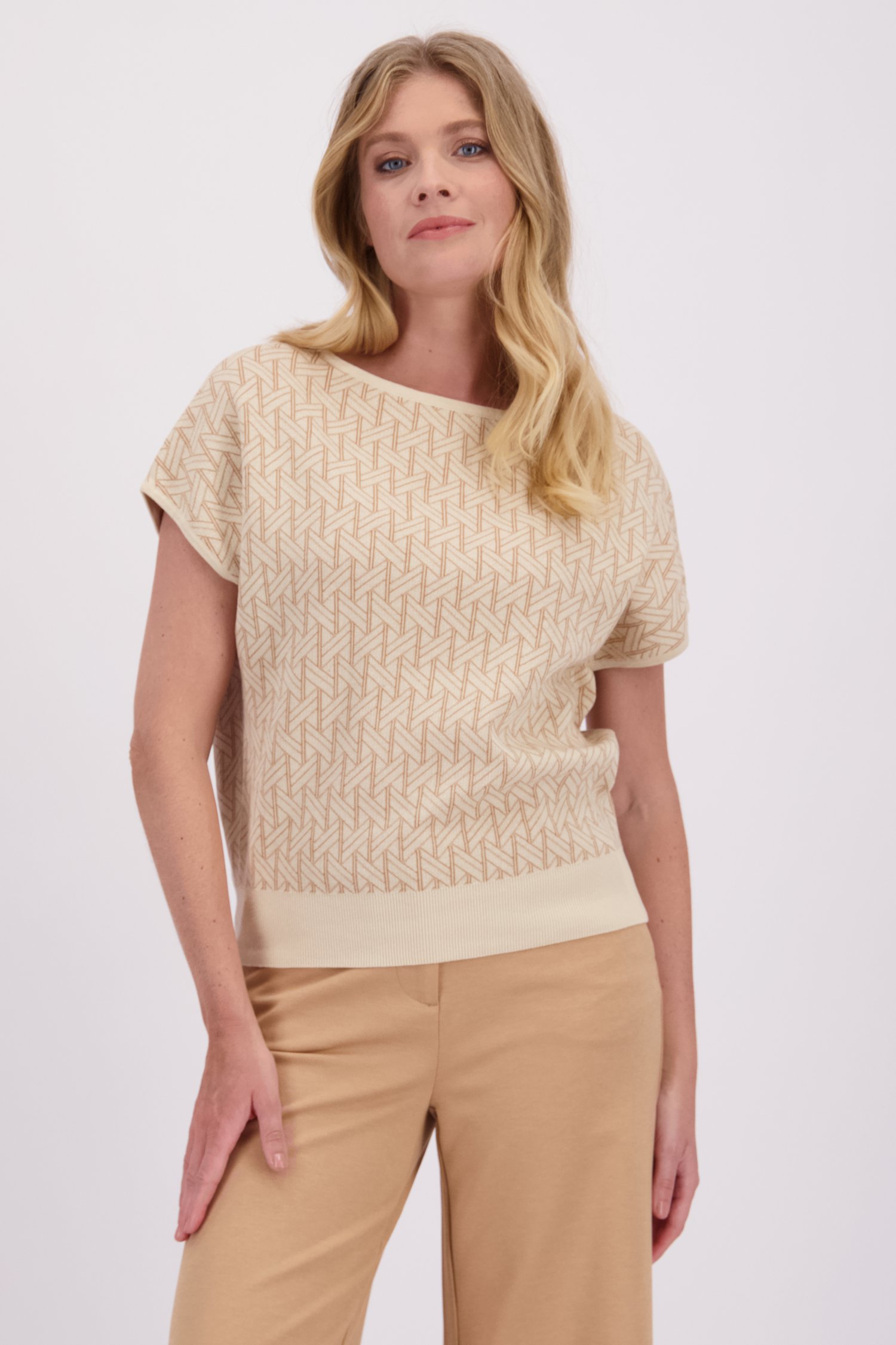 Voorkant van Beige mouwloze trui met print door Libelle voor Dames