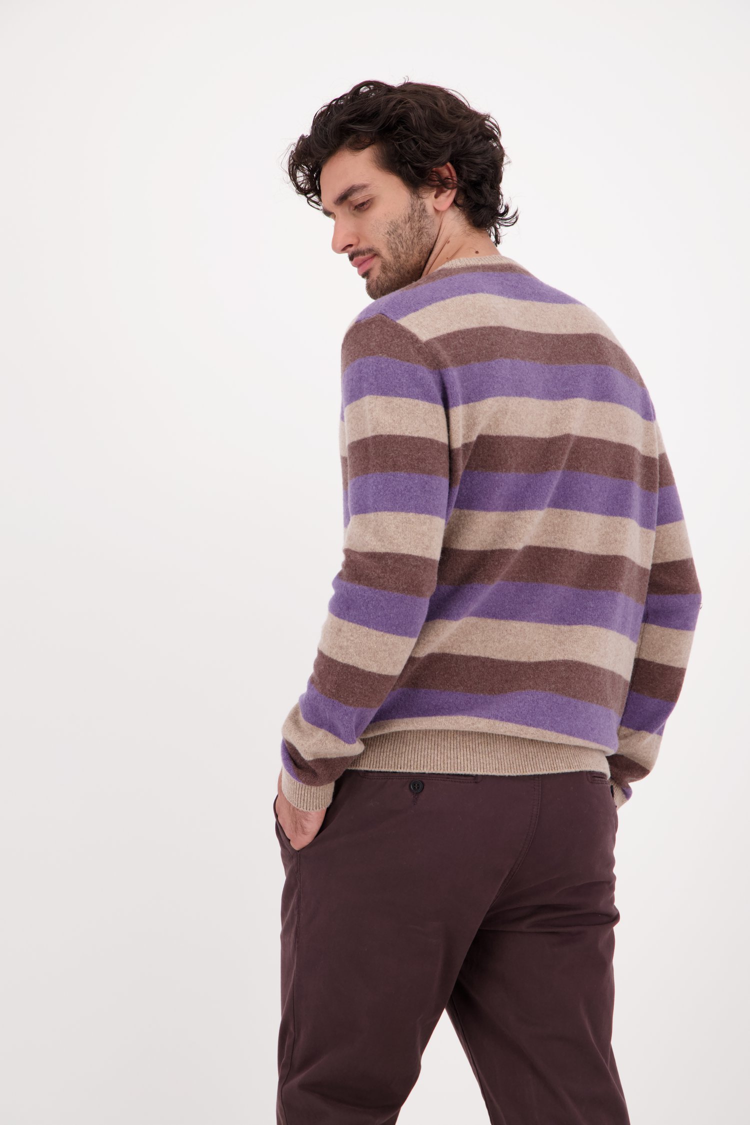 Beige-paarse gestreepte trui van Upper East voor Heren