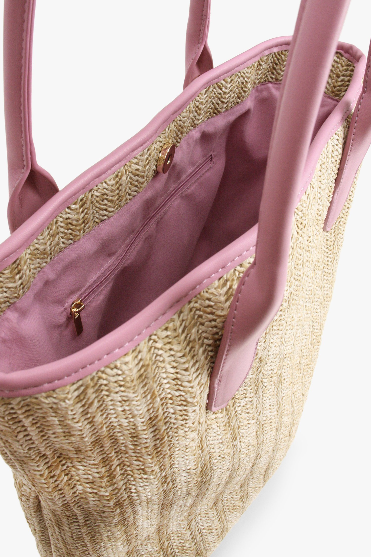 Beige rieten handtas met roze details van Modeno voor Dames