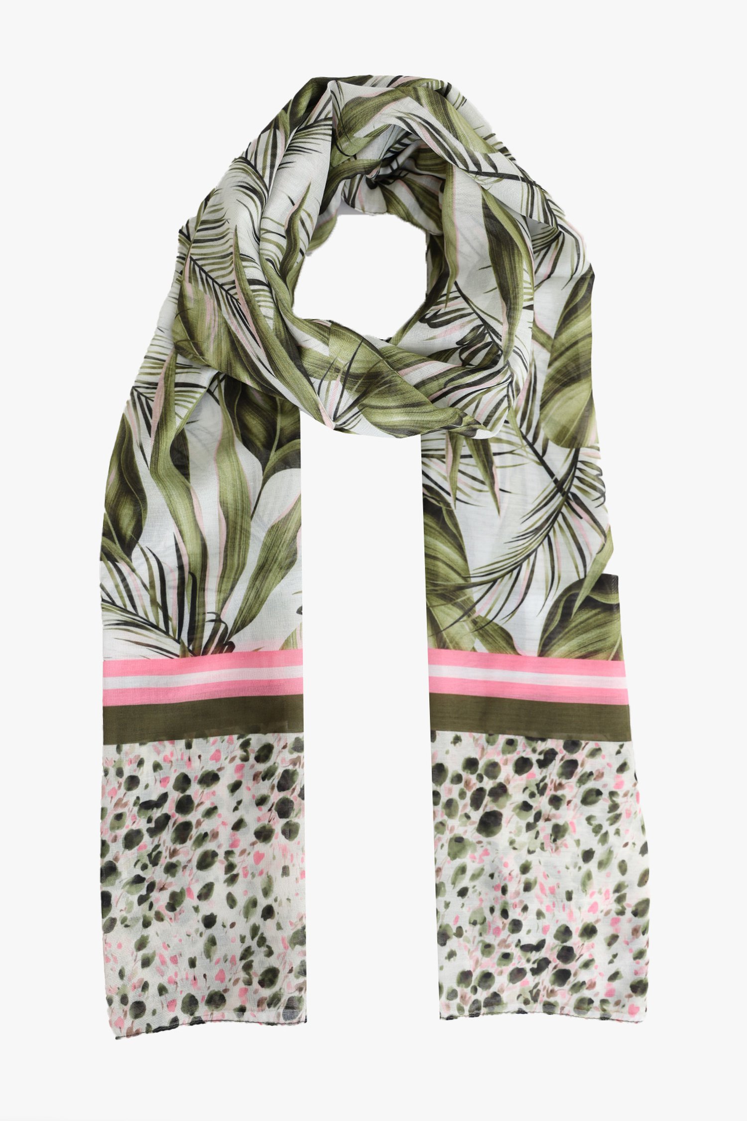 Beige sjaal met groene bladerprint van More & More voor Dames