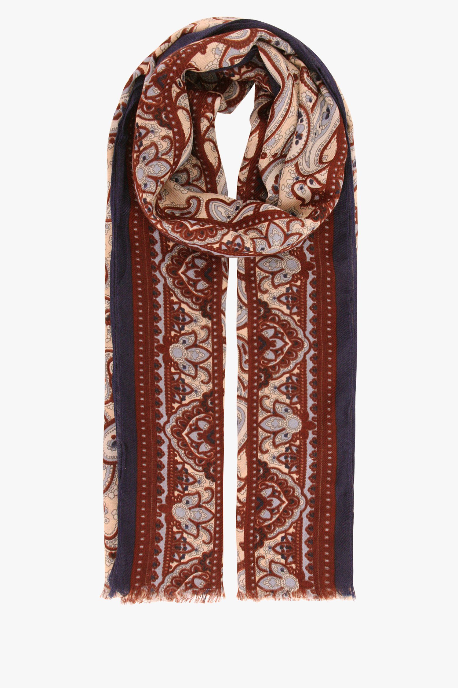 Beige sjaal met paisley print in bruin en blauw   van Liberty Island voor Dames