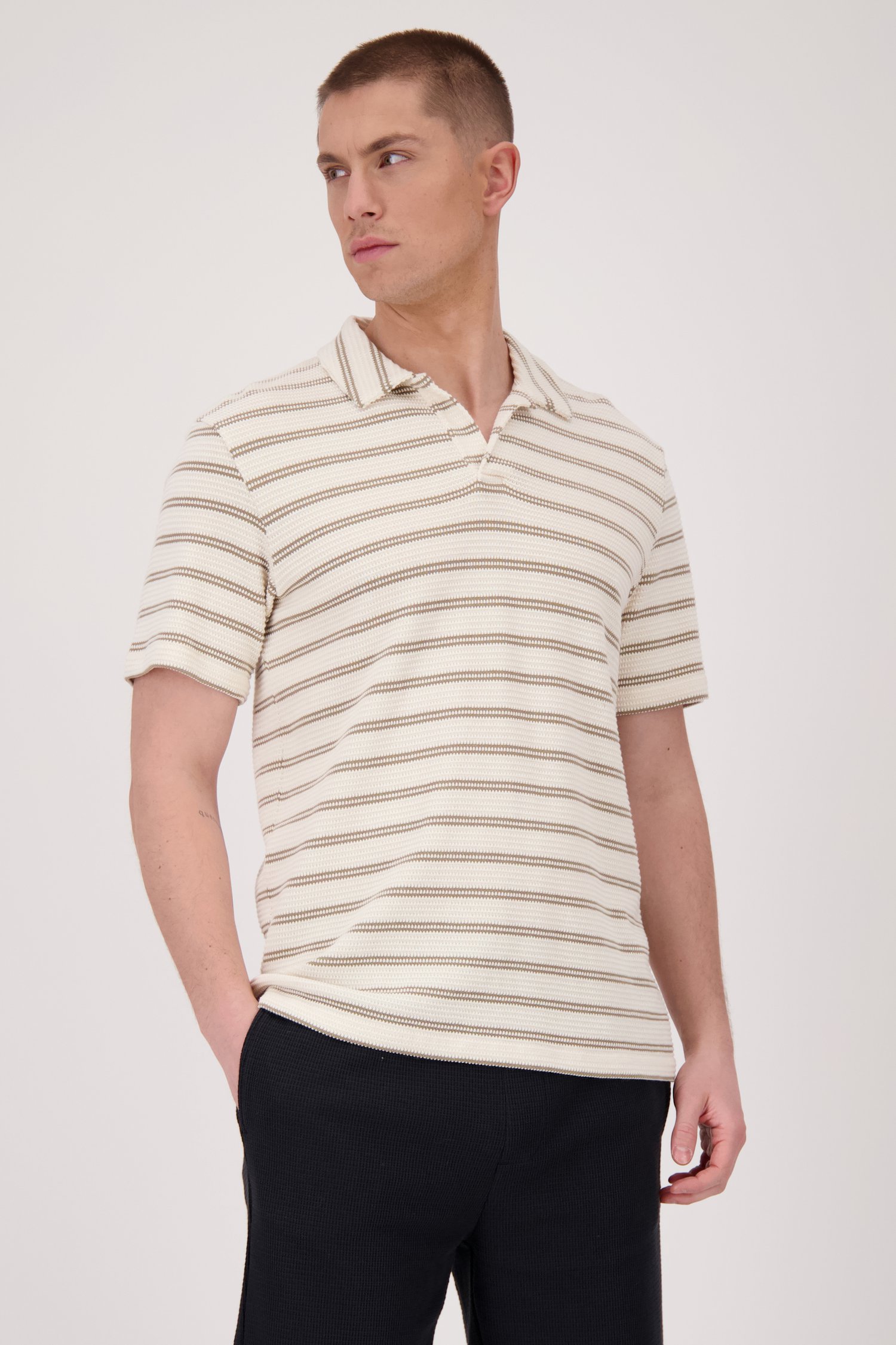 Beige structuurgebreide polo met strepen van ONLY & SONS voor Heren