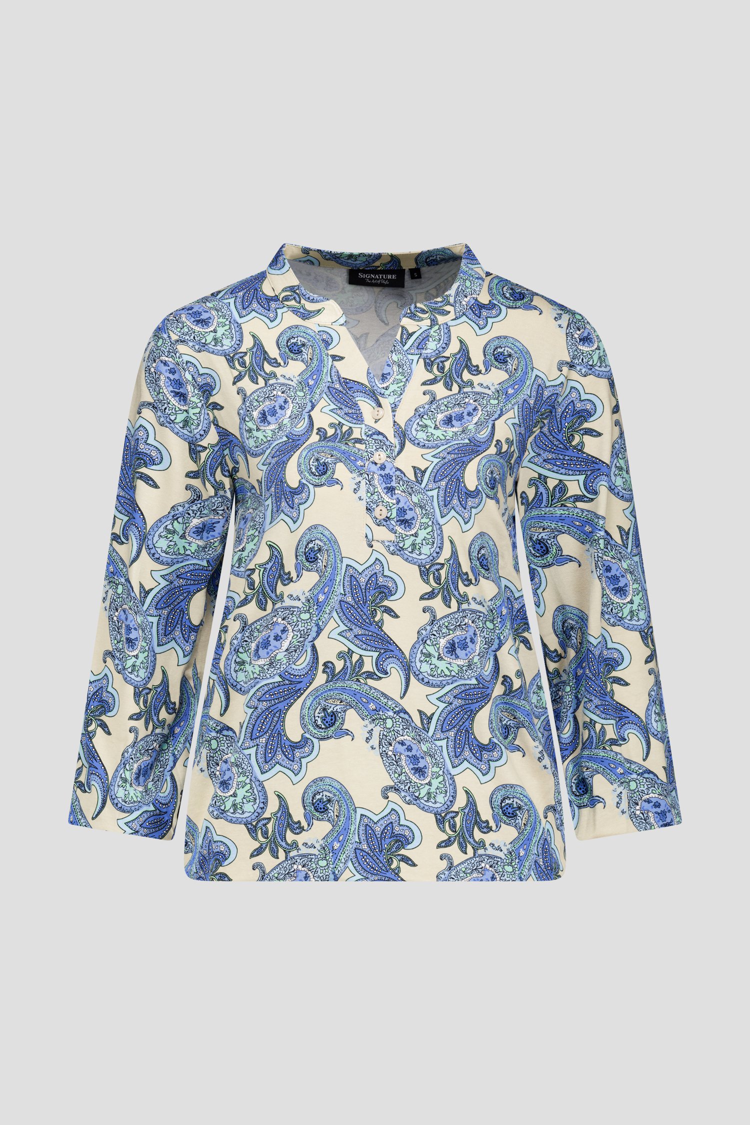 Beige T-shirt met blauwe paisley print van Signature voor Dames