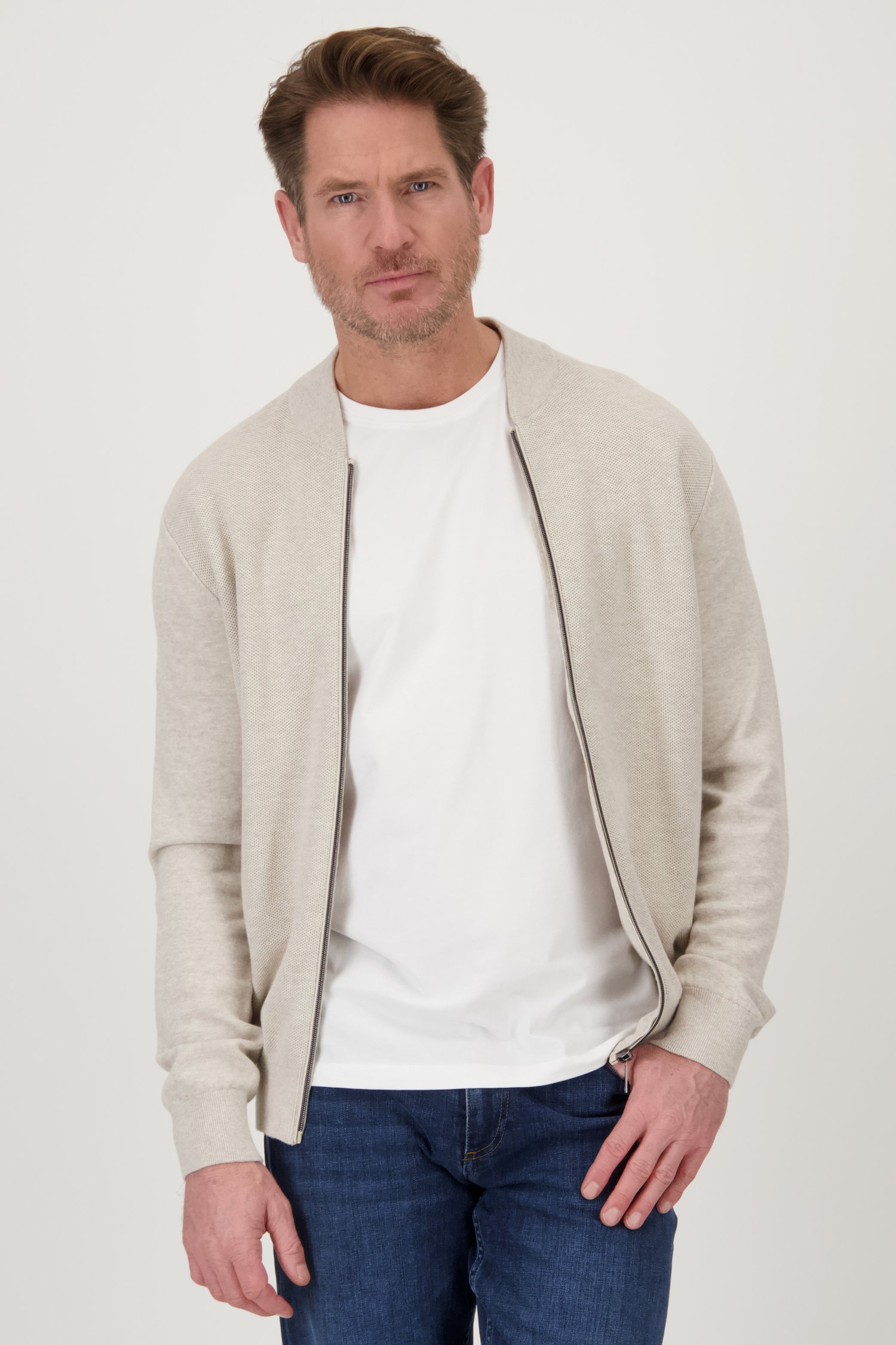 Beige tricot cardigan met rits van Dansaert Blue voor Heren