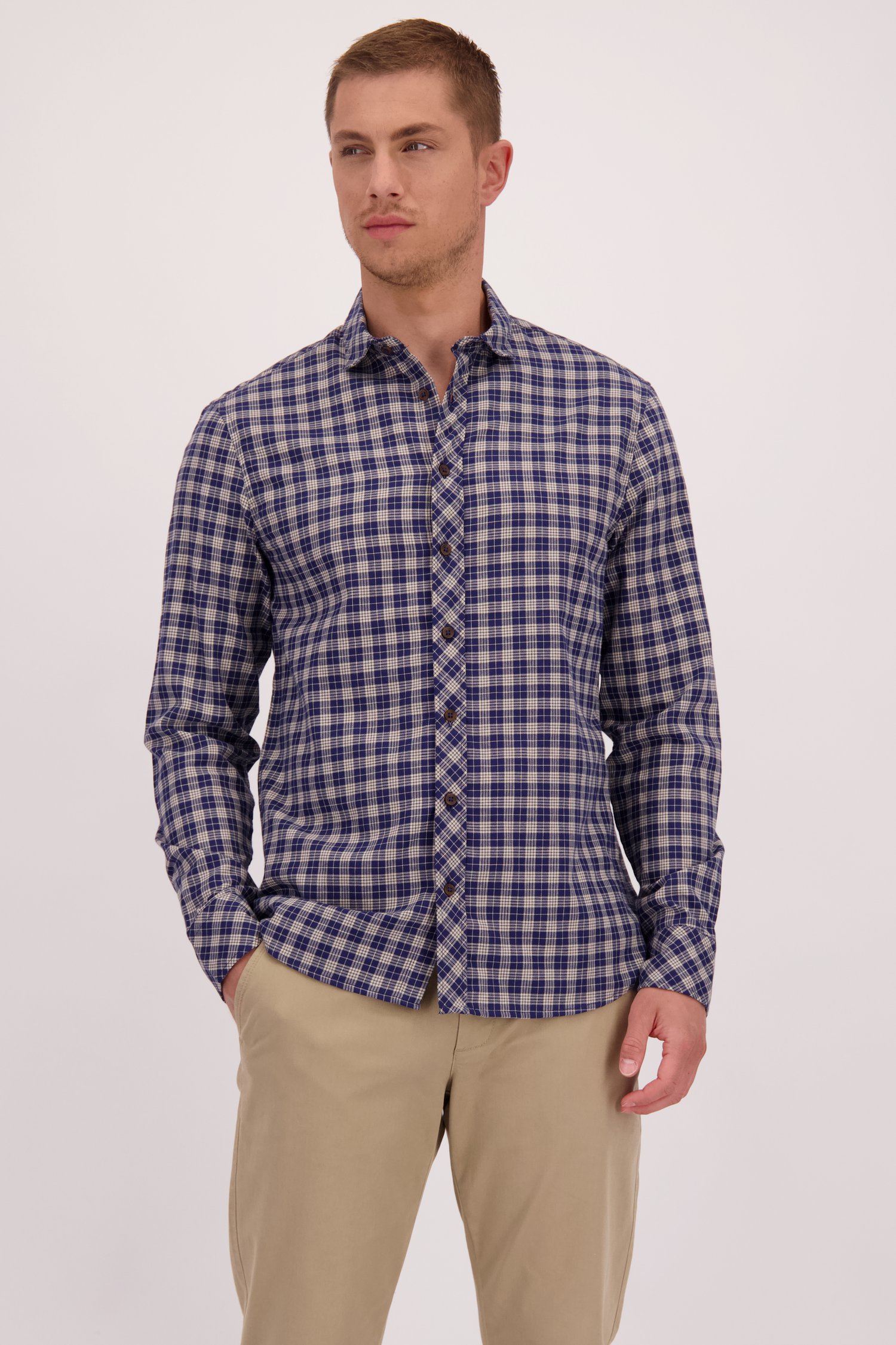 Voorkant van Blauw-beige geruit hemd - Regular fit door Casual Five voor Heren