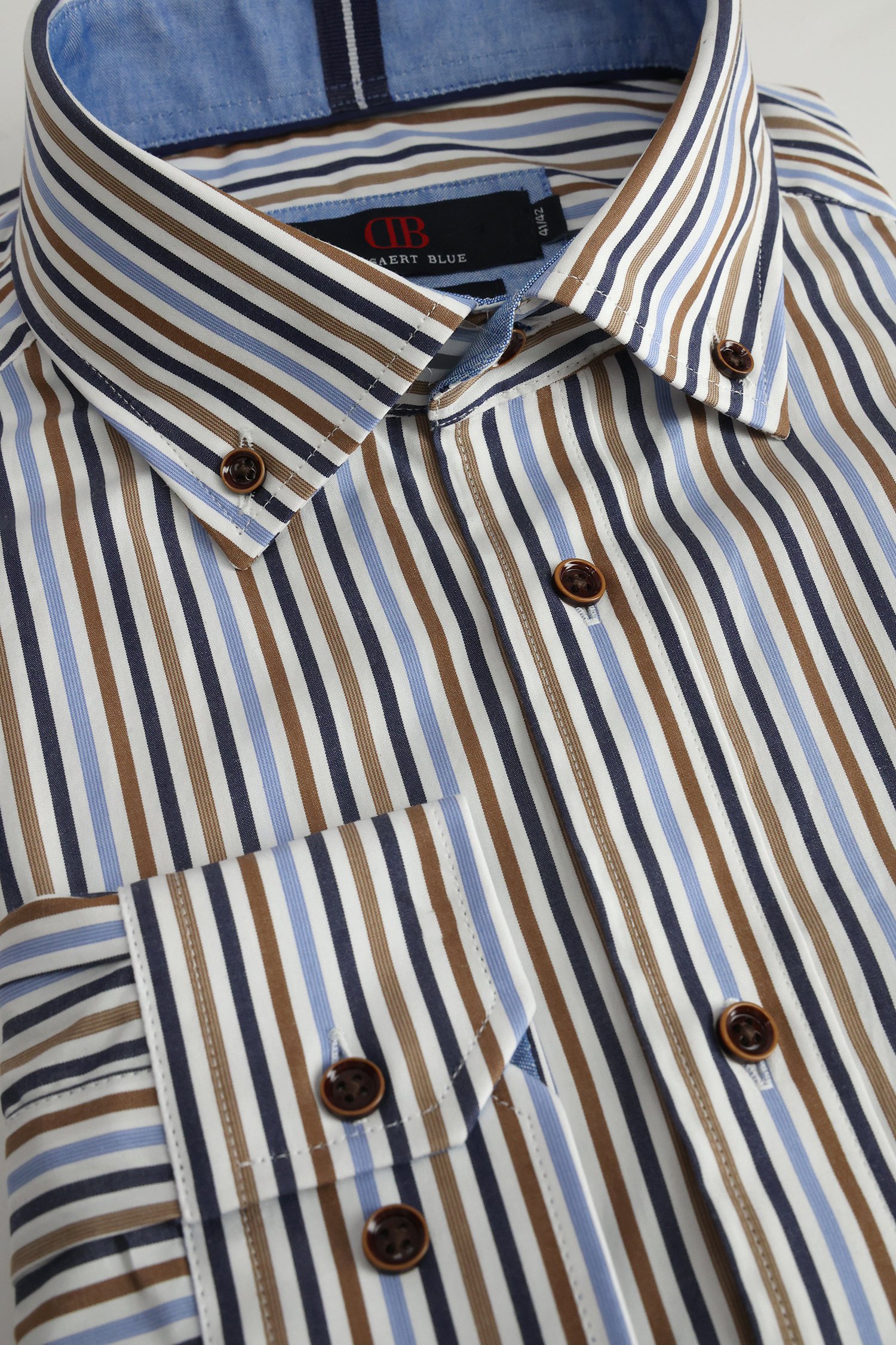 Productfoto 1 van Blauw-bruin gestreept hemd - Comfort fit door Dansaert Blue voor Heren