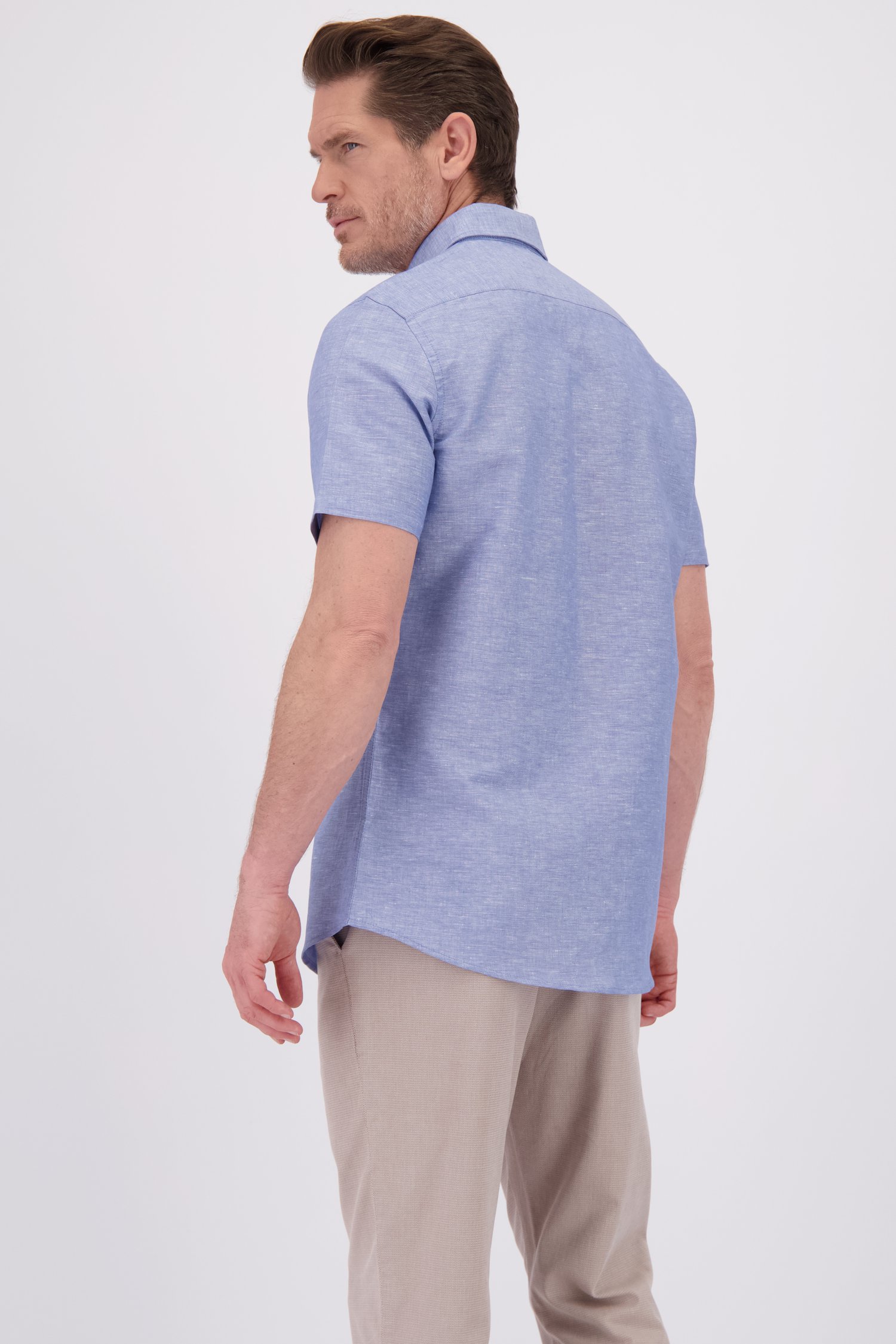 Achterkant van Blauw gemêleerd hemd met korte mouw - Regular fit door Dansaert Blue voor Heren