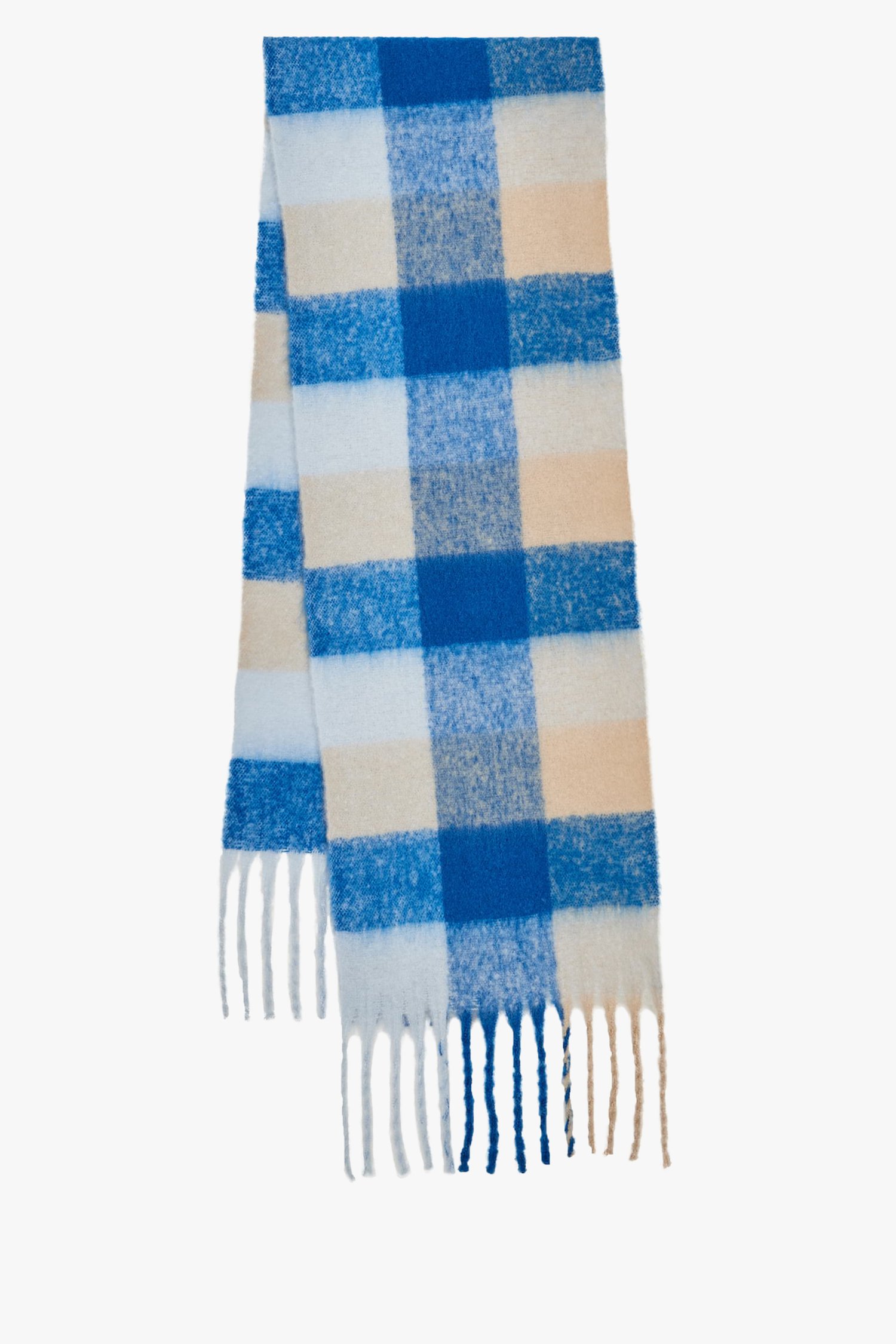 Blauw-grijs geruite sjaal met franjes van Opus voor Dames