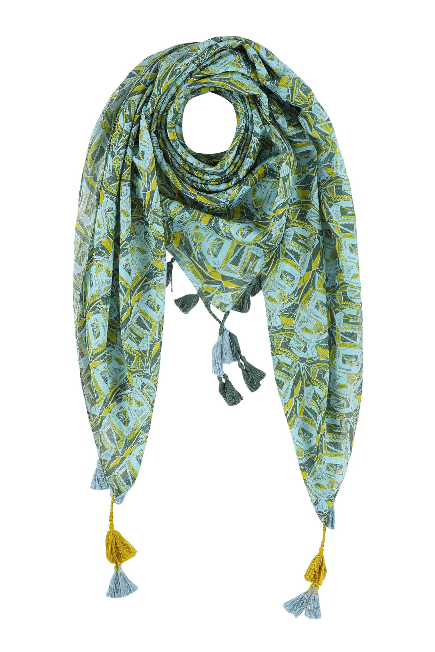 Blauw-groene sjaal met print en franjes van Liberty Island voor Dames