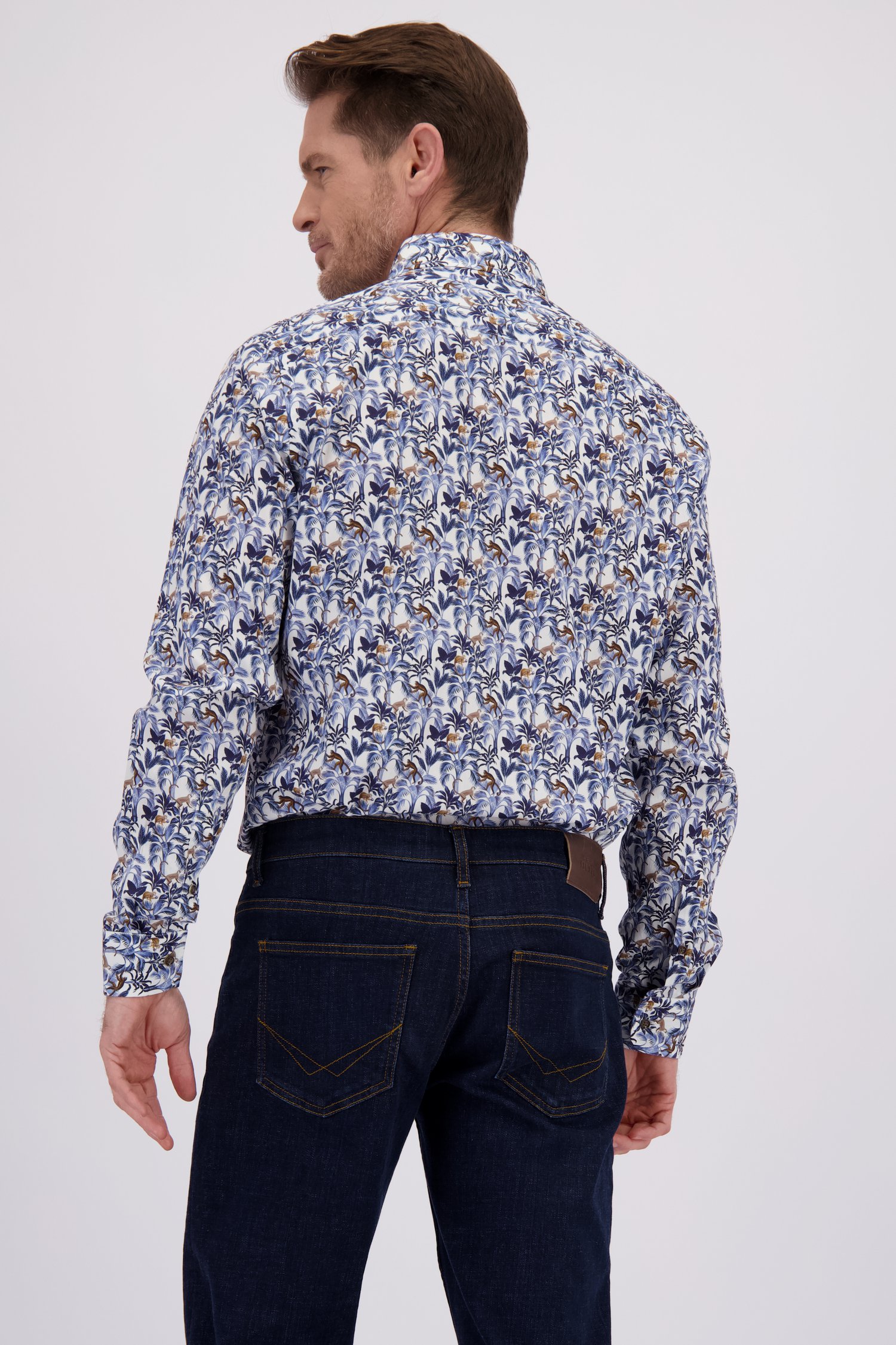 Achterkant van Blauw hemd met bladermotief - Regular fit door Dansaert Blue voor Heren