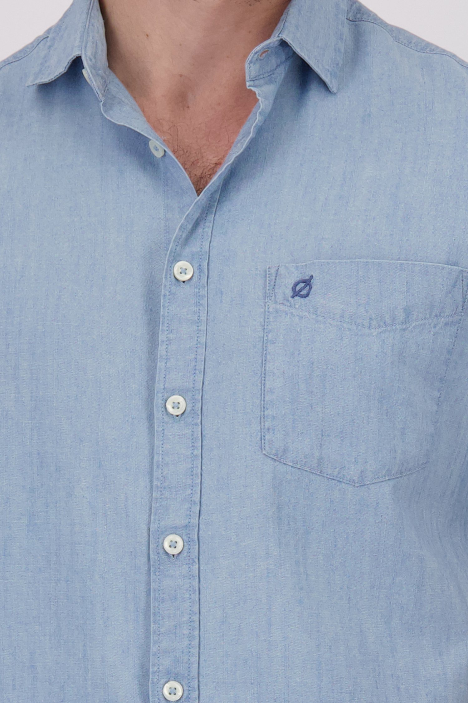 Blauw hemd met denimlook en korte mouwen van Ravøtt voor Heren